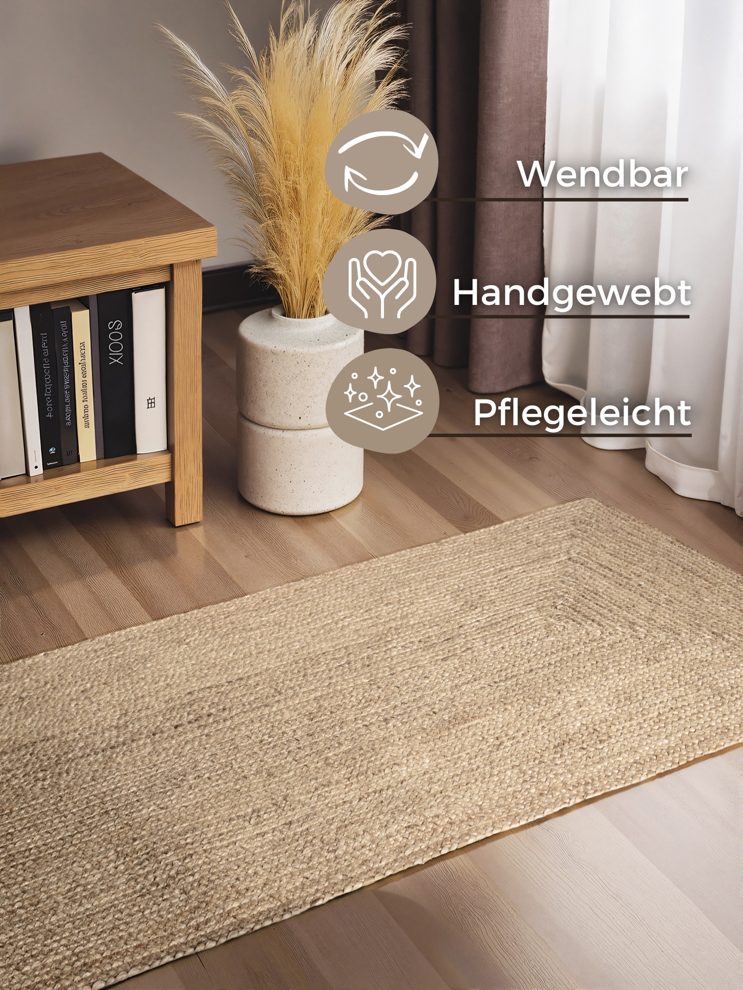 HANSE Home Teppich »Sharmila Juteteppich«, rechteckig, 9 mm Höhe, 100 % Jutefaser, Natur, Wohnzimmer, Esszimmer, Flur, Boho, Skandi