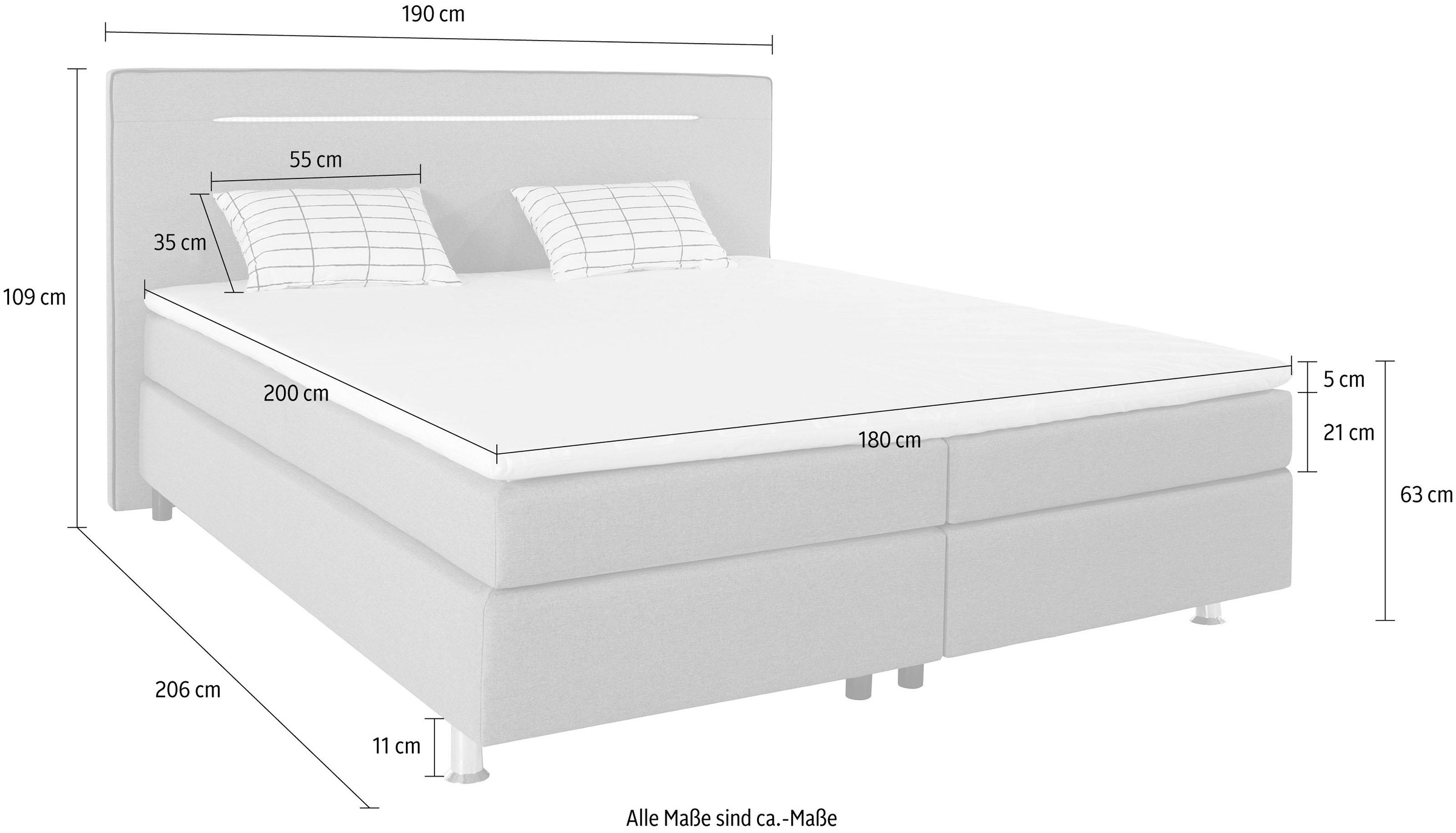 COLLECTION AB Boxspringbett »London, inklusive Topper und Kissen, mit LED-Beleuchtung«, Boxspringbett erhältlich in 90cmx200cm, 140cmx200cm & 180cmx200cm