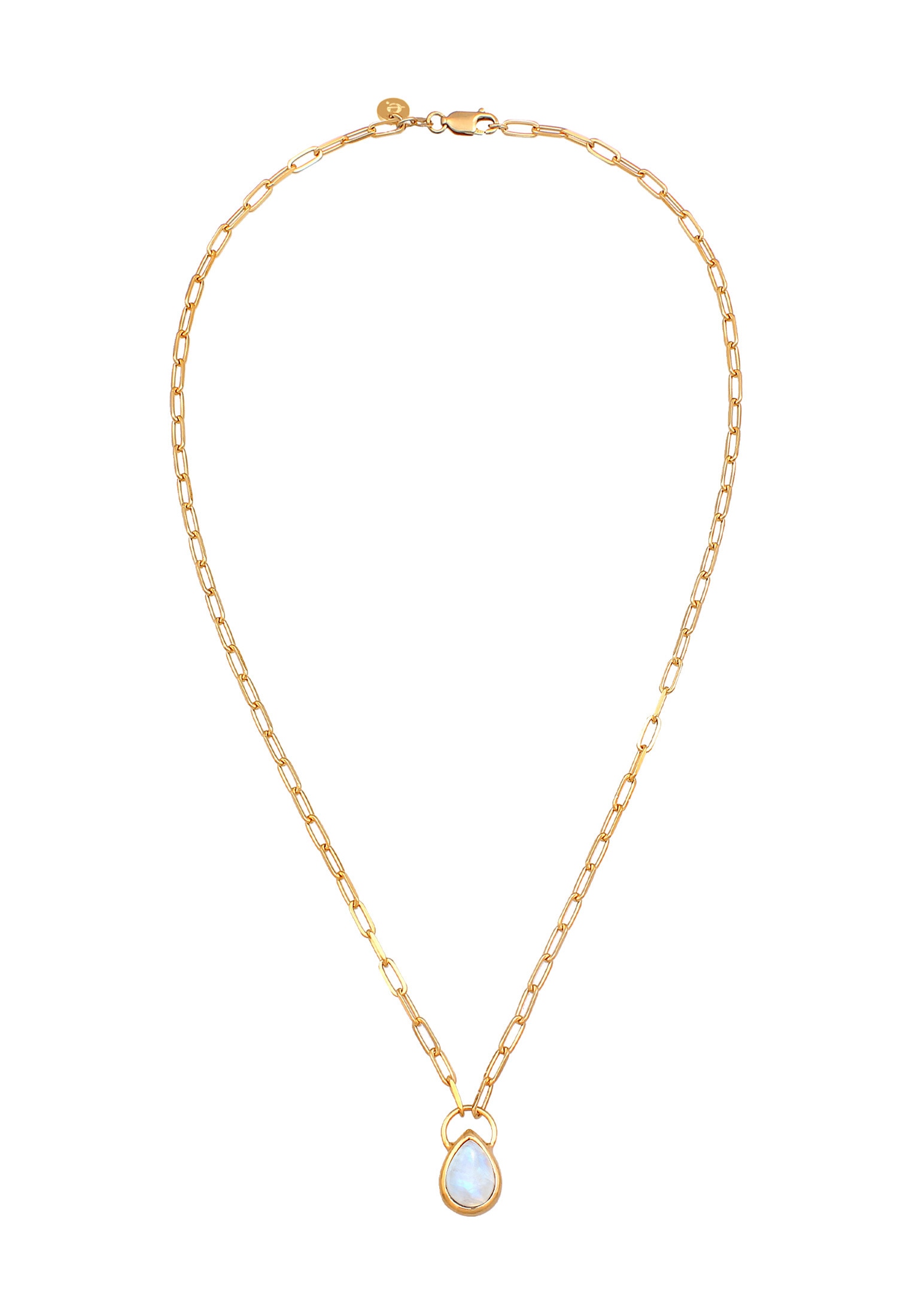 Elli Premium Silberkette »Halskette Mondstein Tropfen Chain Optik 925 Silber vergoldet«