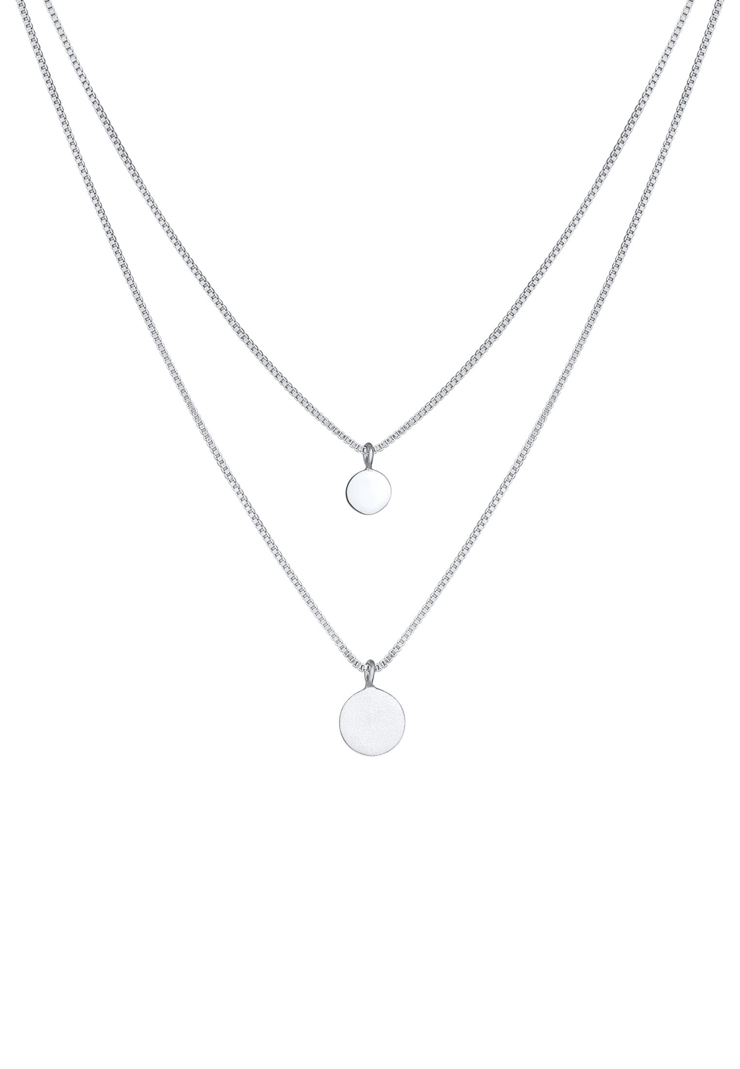 Elli Silberkette »Halskette 2-lagig Layer Coin Plättchen Struktur 925 Silber«