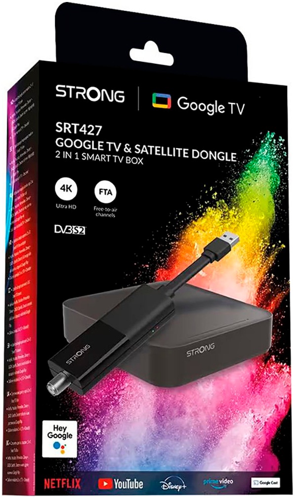 Strong Streaming-Box »SRT427 4K UHD 2-in-1 Smart Google TV und Satelliten-Dongle« Netflix, YouTube, Prime Video oder Disney+
