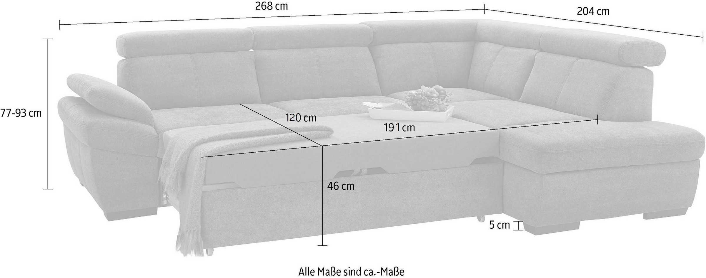 exxpo - sofa fashion Ecksofa »Salerno, klassisch modernes Funktionssofa, hoher Sitzkomfort, L-Form«, inkl. Kopf- und Armteilverstellung, wahlweise mit Bettfunktion