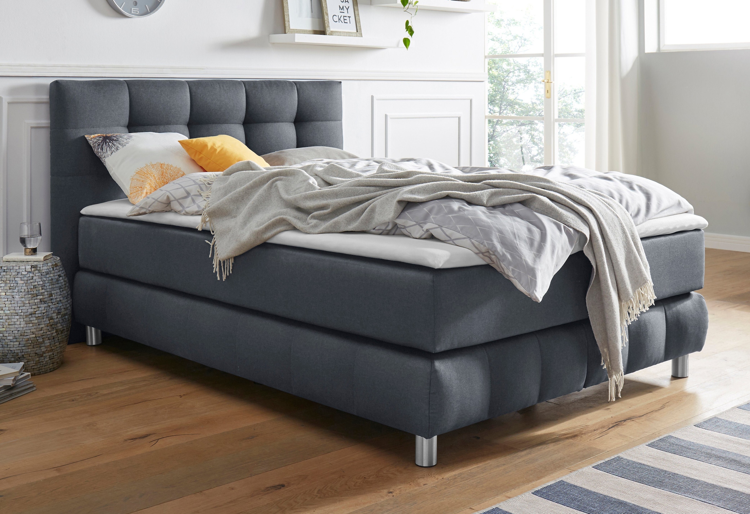 Home affaire Boxspringbett "Salo XXL" in Samtoptik oder Struktur, 6 Breiten in Überlänge 220cm, 4 Härtegrade