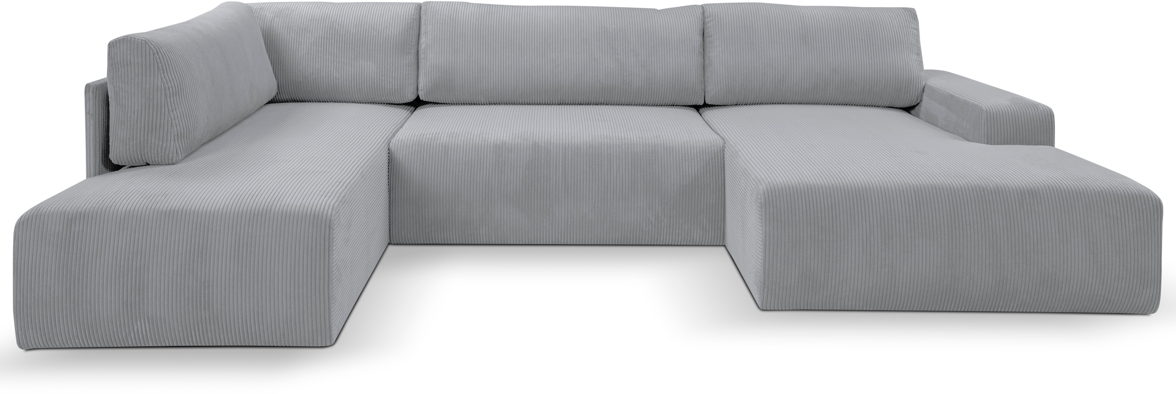 WERK2 Wohnlandschaft »Rotterdam-U, U-Form, in kuschelweichem Cord oder Breitcord« Design Sofa mit Schlaffunktion & Bettkasten, Cord, Grau