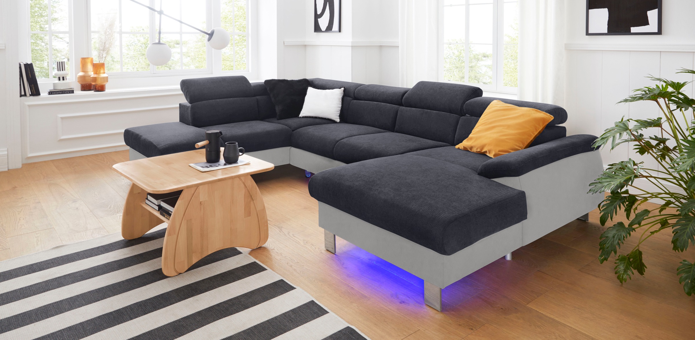 COTTA Wohnlandschaft »Komaris U-Form, B: 320 cm«, mit Kopfteilverstellung, optional Bettfunktion, Bettkasten & Licht