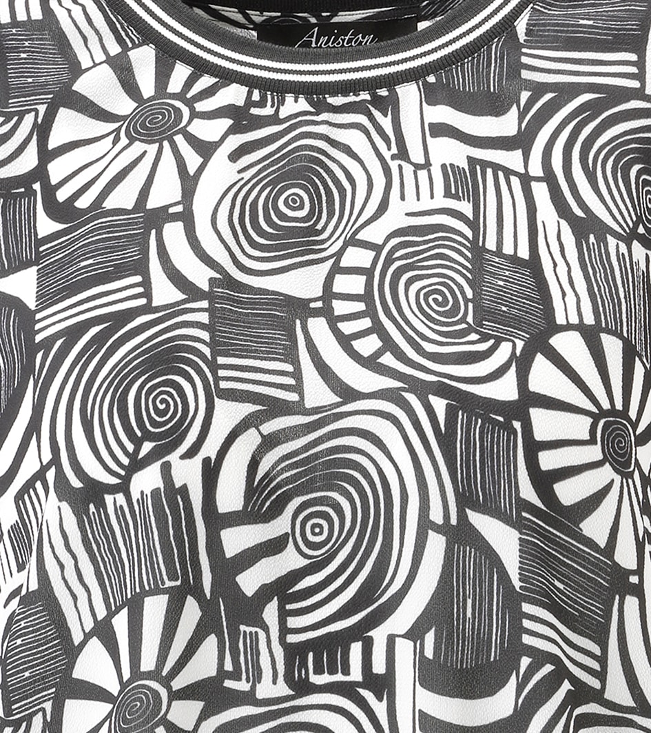 Aniston SELECTED Shirtbluse mit gestreiften Bündchen und Retro-Muster - NEUE KOLLEKTION