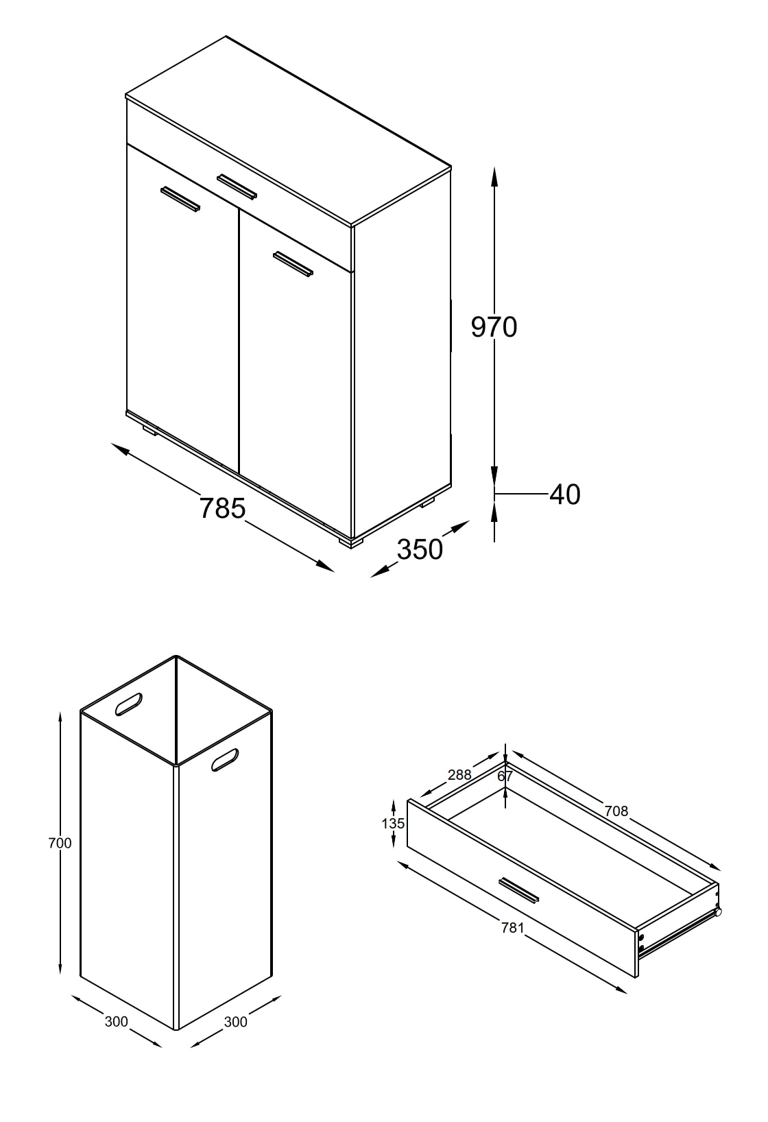 VCM Hochschrank »VCM Holz Wäscheschrank | Wäschetruhe | Wäschebox | Wäschekorb | Maße ca. H. 101 x B. 79 x T. 35 cm. - Zalo M«, (1 St.)