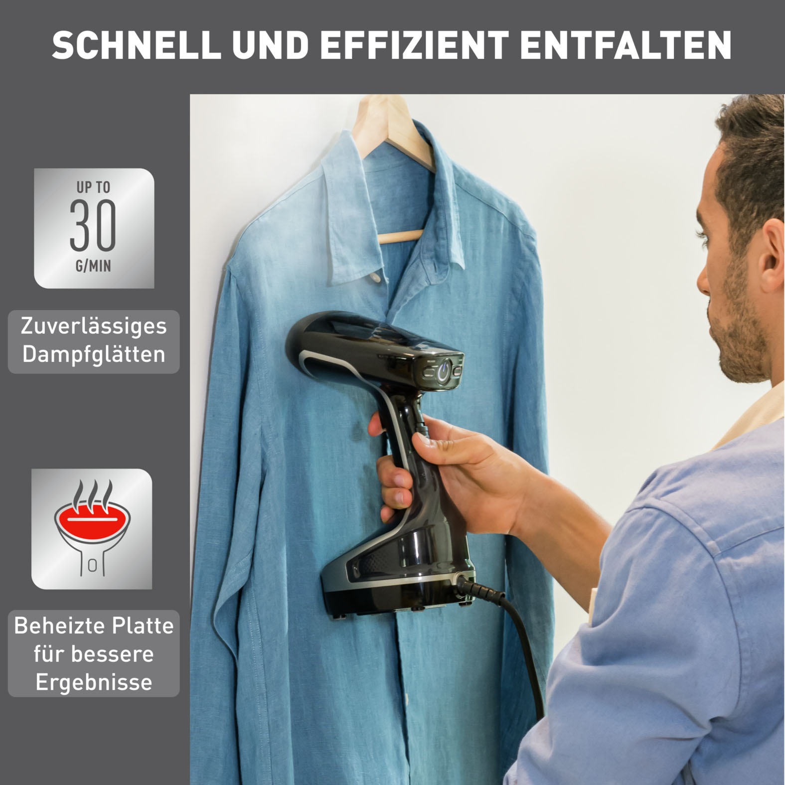 Tefal Dampfbürste »Access Steam Force, 2000 Watt, 190 ml Wassertank, entkeimend,« 2000 W kraftvolle Dampfleistung, 25 Sekunden Aufheizzeit, Steamer, DT8250