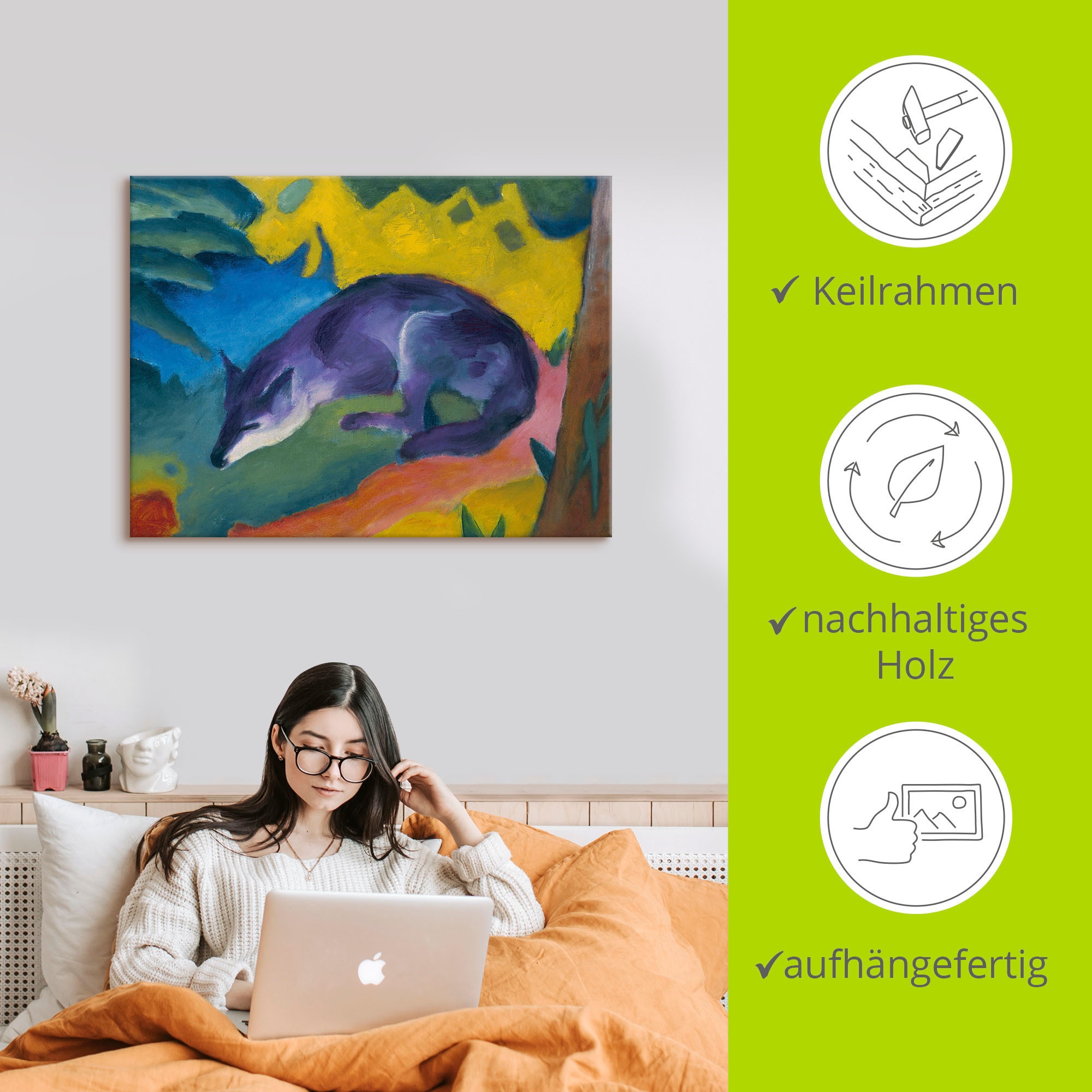 Artland Leinwandbild »Blauschwarzer Fuchs. 1911.« Wildtiere 1 Stk. tlg. auf Holzrahmen gespannt