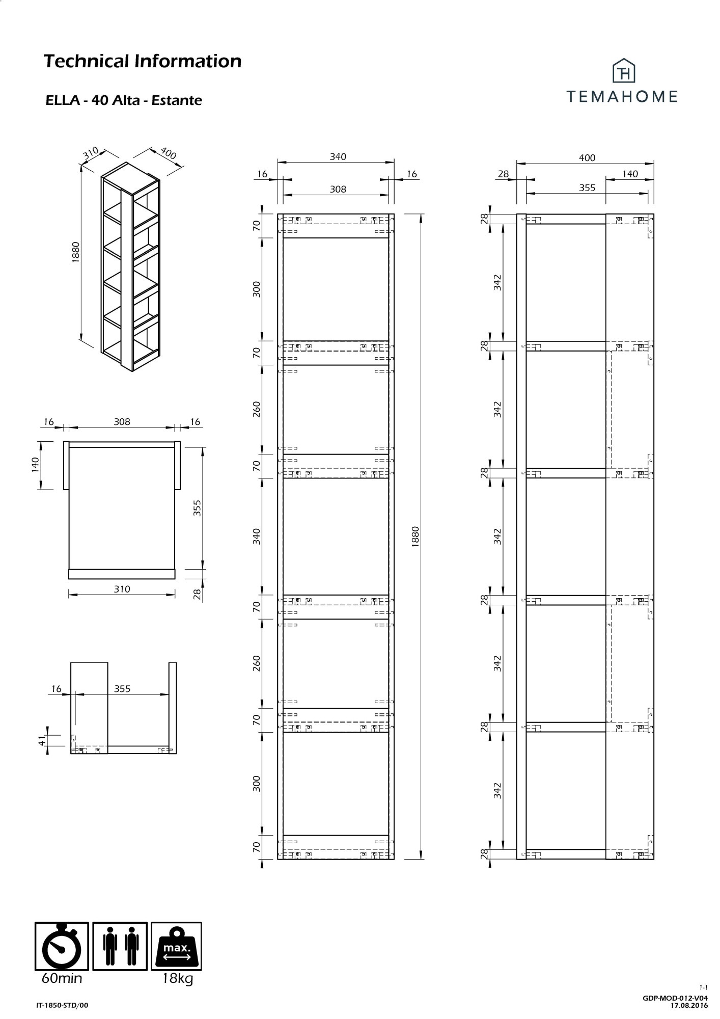 TemaHome Bücherregal »Ella vielseitiges Regal, Eiche Furnier, Aufbewahrung,«, Seitliche Fächer, offene Front, moderner Farbmix, Höhe 114 oder 188 cm