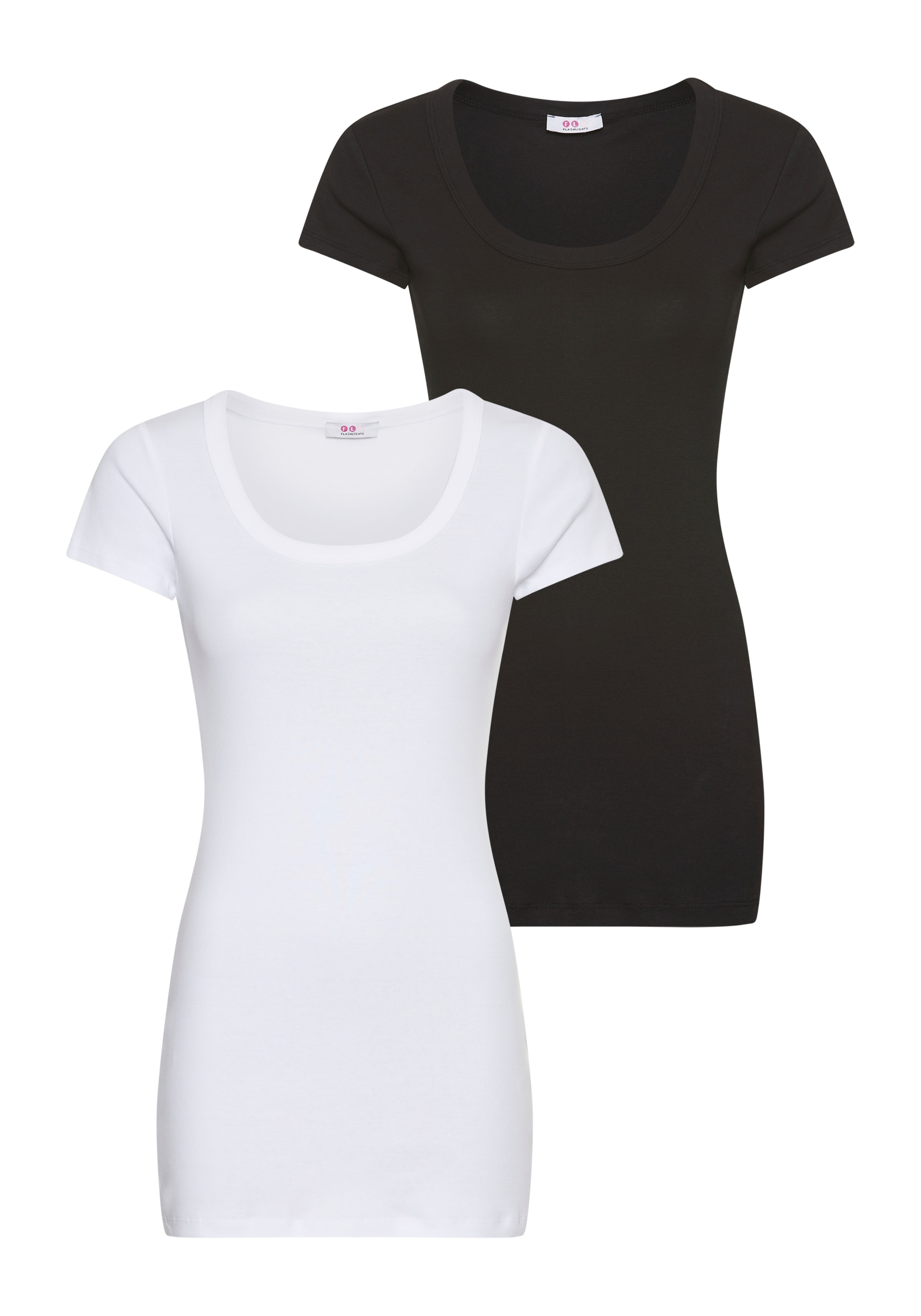 Flashlights T-Shirt, (Packung, 2er-Pack), figurbetonter Schnitt, unifarben, Rundhalsausschnitt