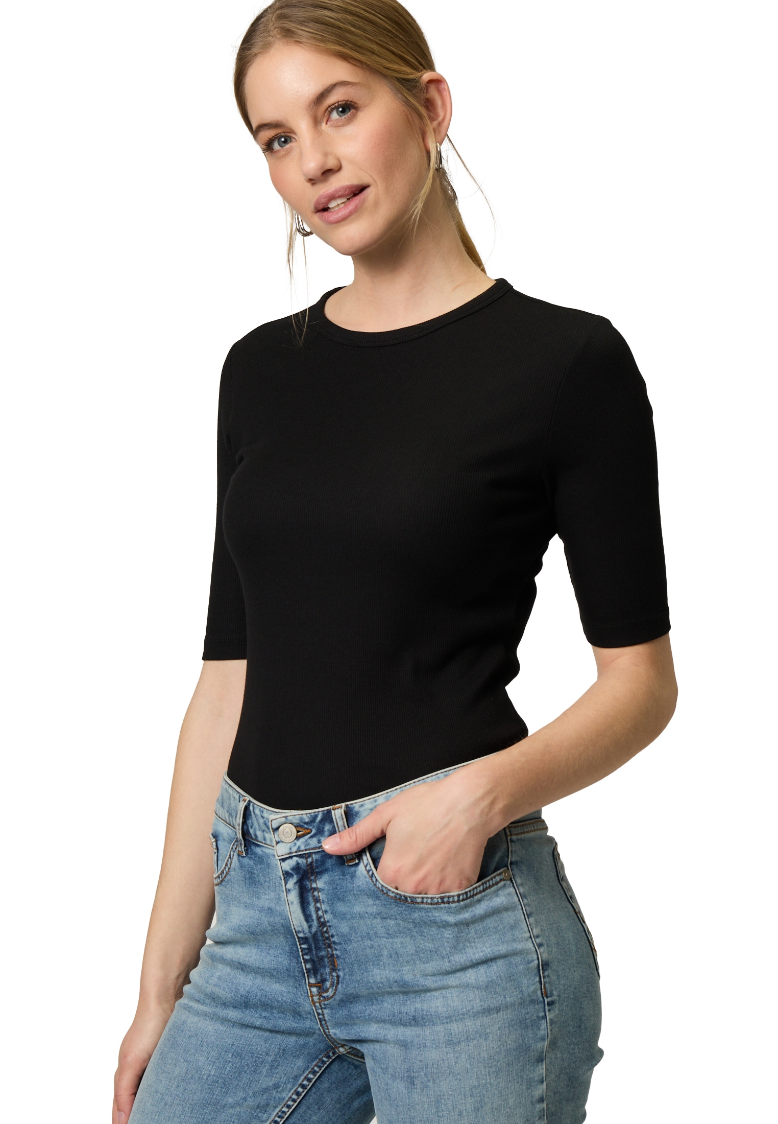 Zero Kurzarmshirt »Basicshirt mit Rundhalsausschnitt«