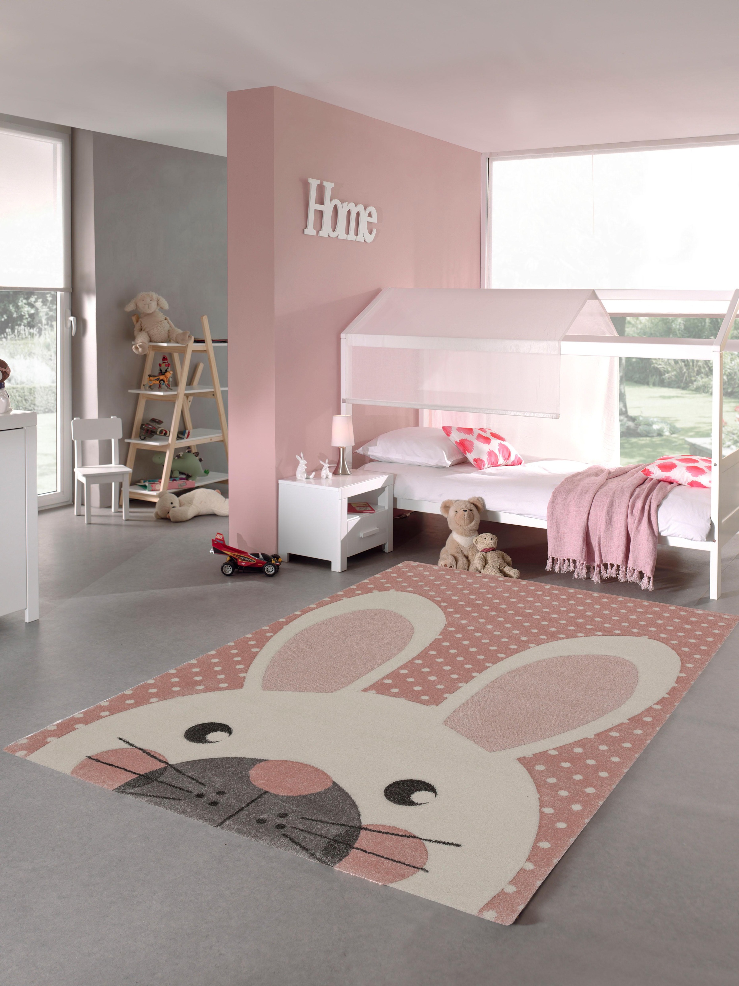 merinos Kinderteppich »Pastel Kids«, rechteckig, 13 mm Höhe, Hasen Motiv, handgearbeiteter Konturenschnitt, Kinderzimmer