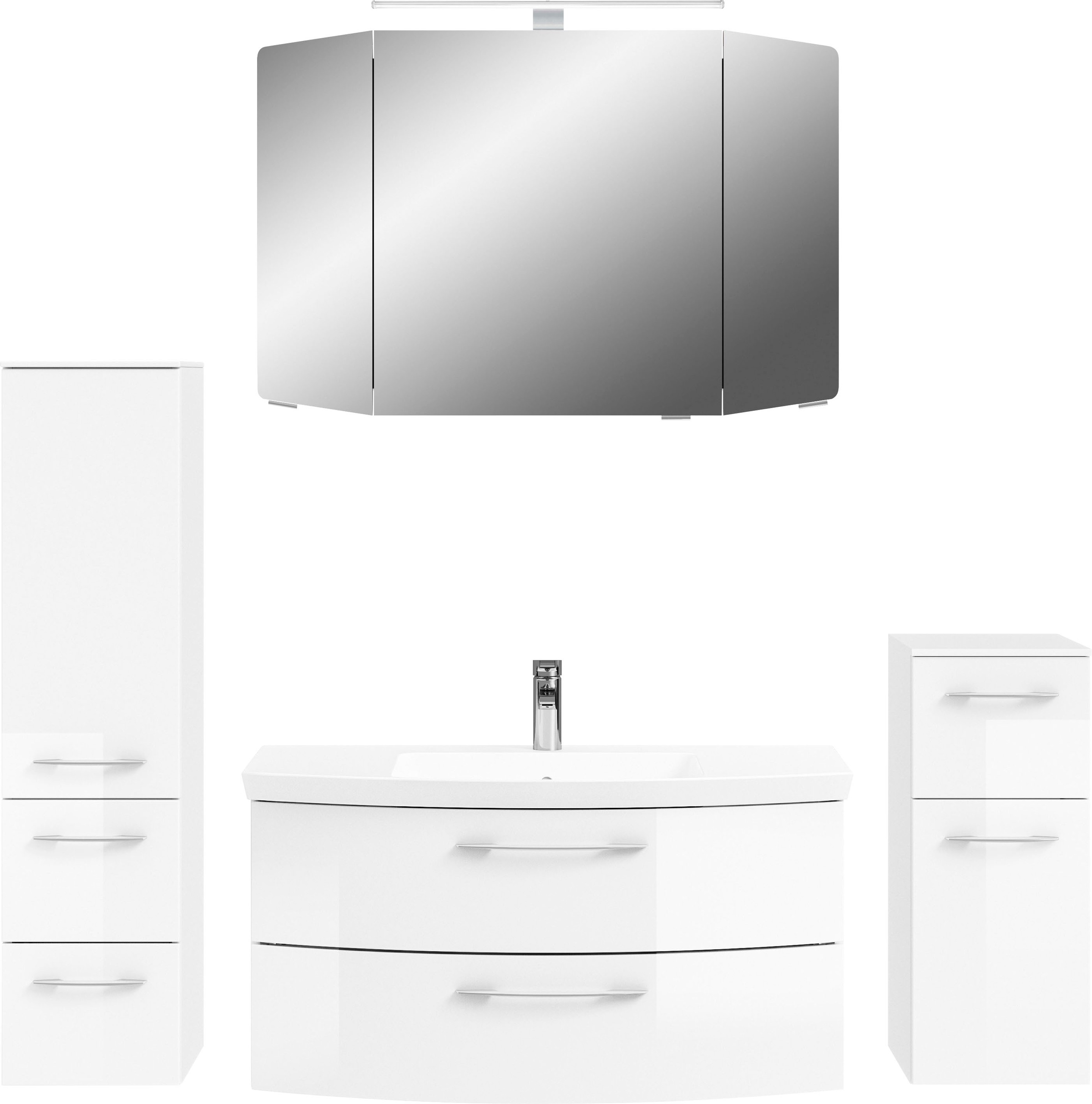 Saphir Badezimmer-Set »Cassca Sprint 4-teilig Mineralmarmor-Waschtisch mit LED-Spiegelschrank«, (5 St.), Midischrank, Unterschrank, inkl. Türdämpfer, 5 Türen, 5 Schubladen