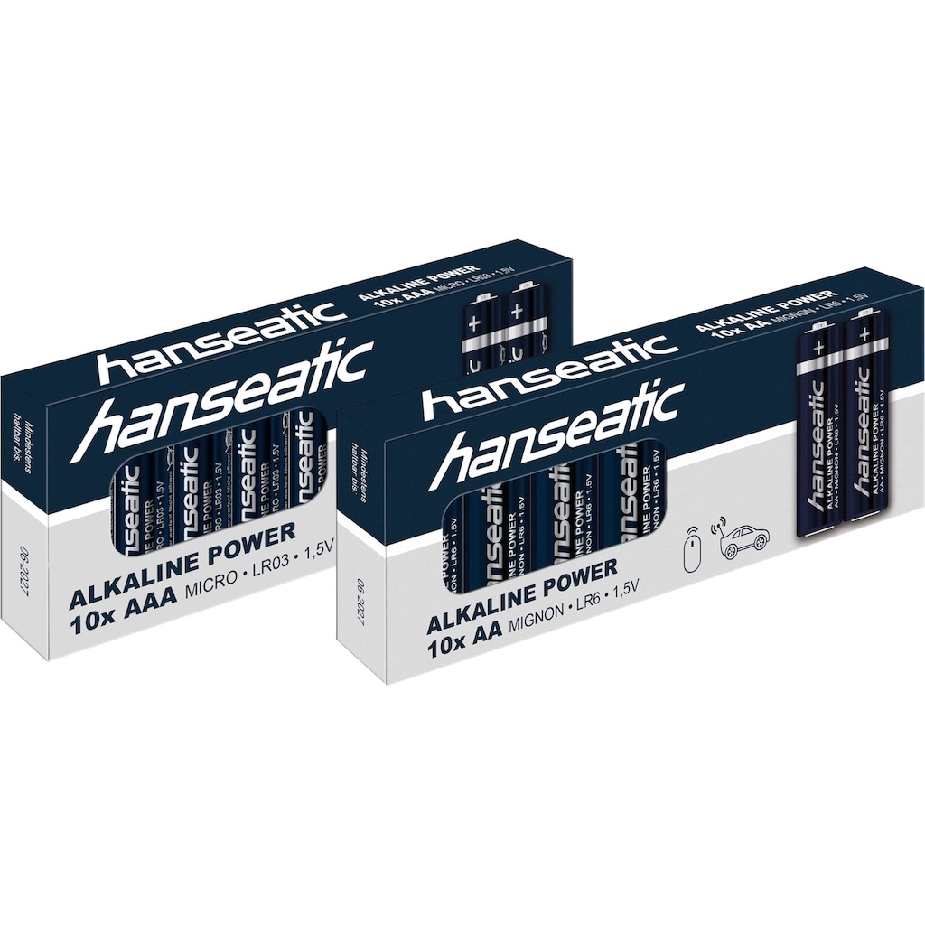 Hanseatic Batterie »10 St. AA + 10 St. AAA, Alkaline LR06 Mignon LR03 Micro«, 1,5 V, (Packung, 20 St.)
