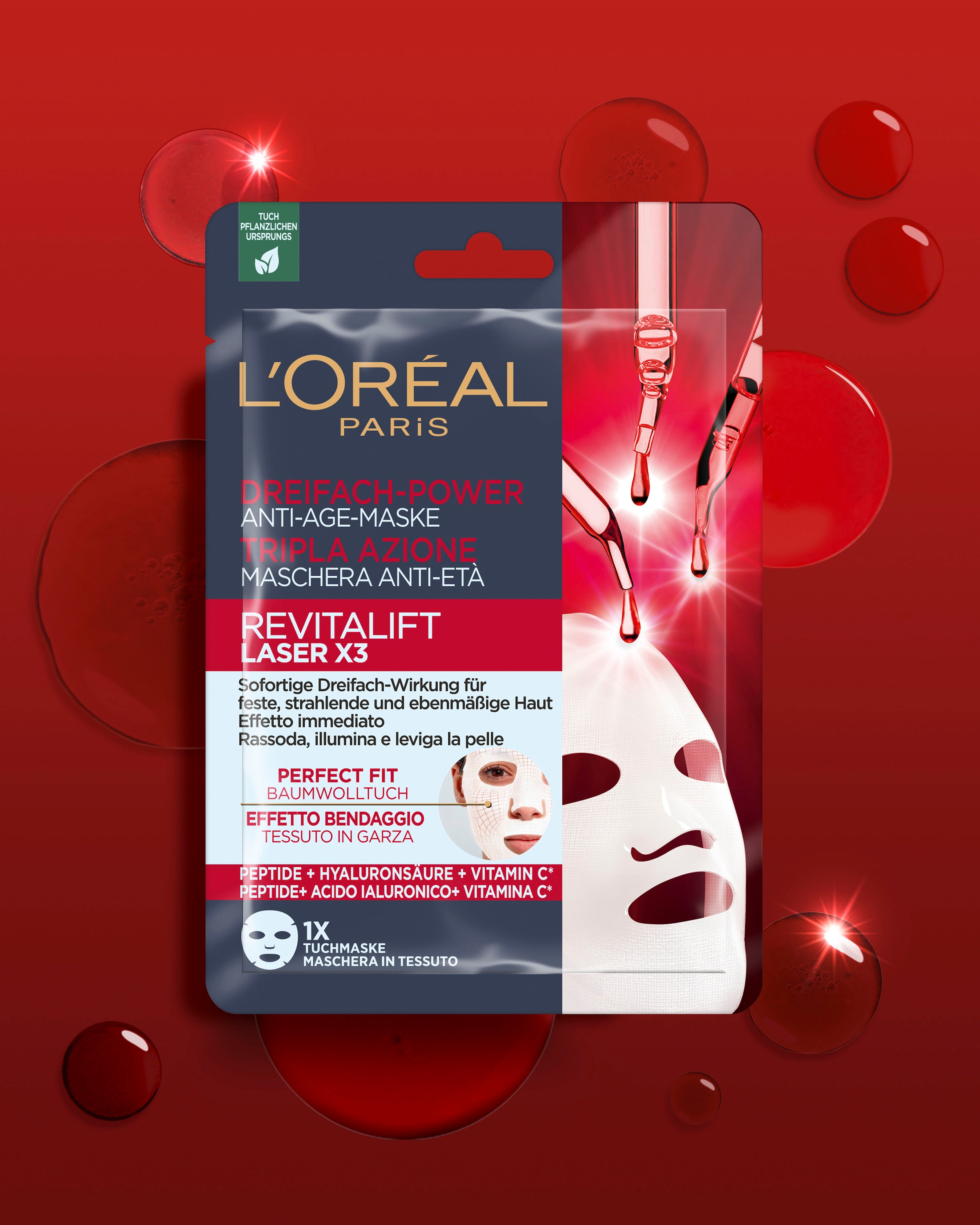 L'ORÉAL PARIS Gesichtsmaske »Set: 5x Revitalift Laser Tuchmasken«, mit hoher Wirksamkeit