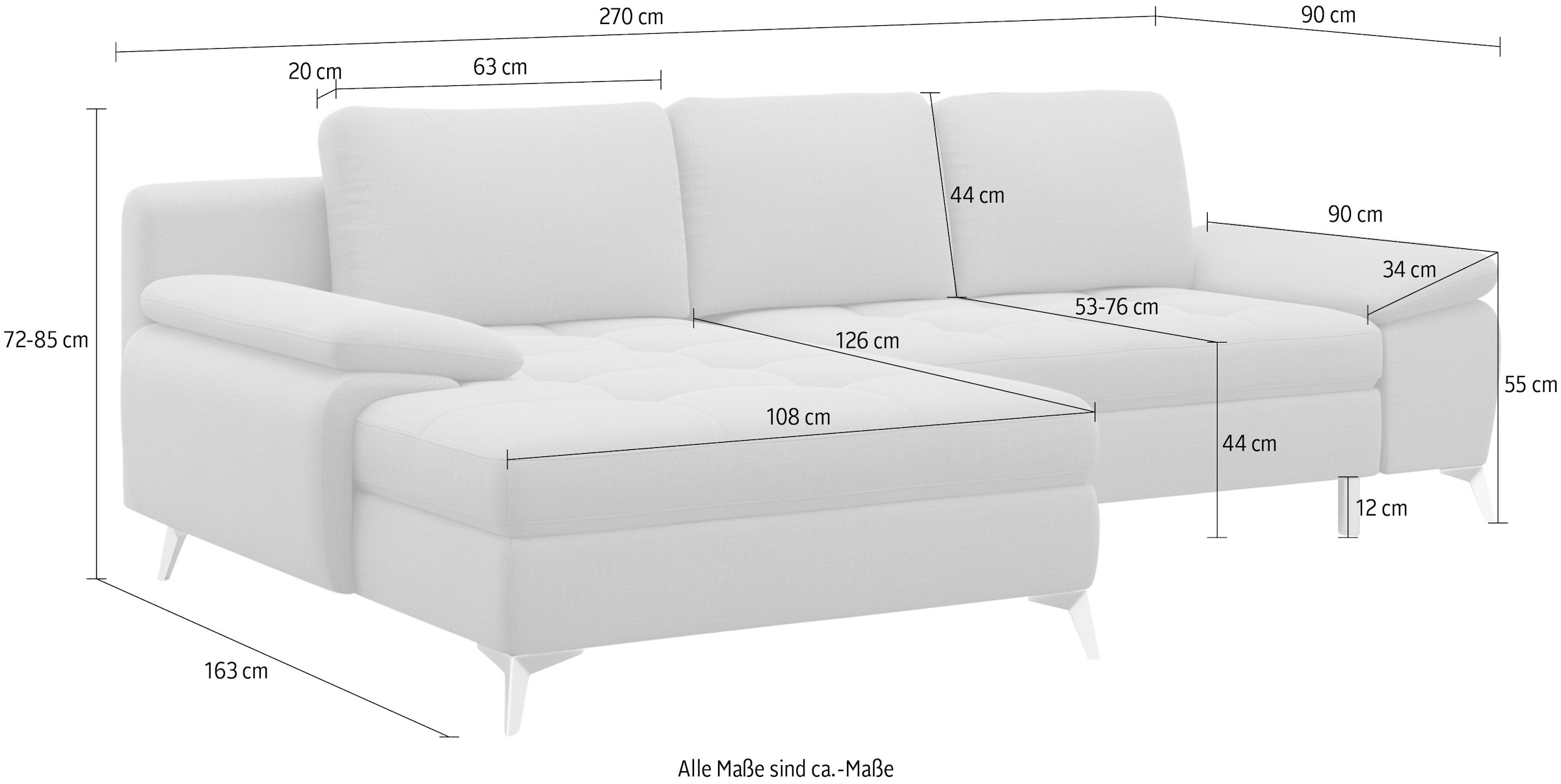 sit&more Ecksofa »Latigo L-Form« mit Recamiere, wahlweise mit Schlaffunktion und Bettkasten