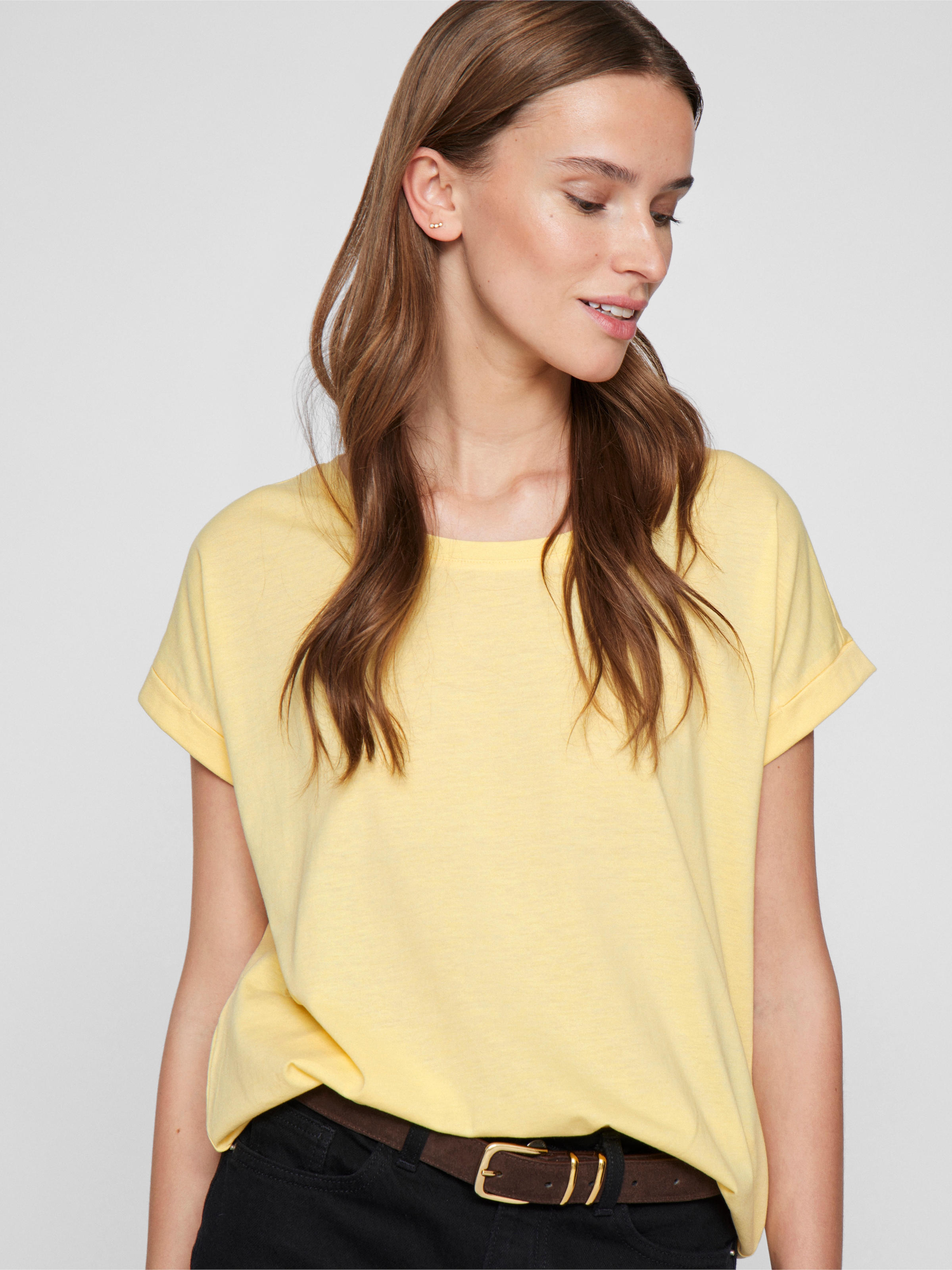 Vila Rundhalsshirt »VIDREAMERS NEW PURE T-SHIRT/SU-NOOS«, Basic Damen-T-Shirt mit Rundhalsausschnitt und umgeschlagenen Ärmeln