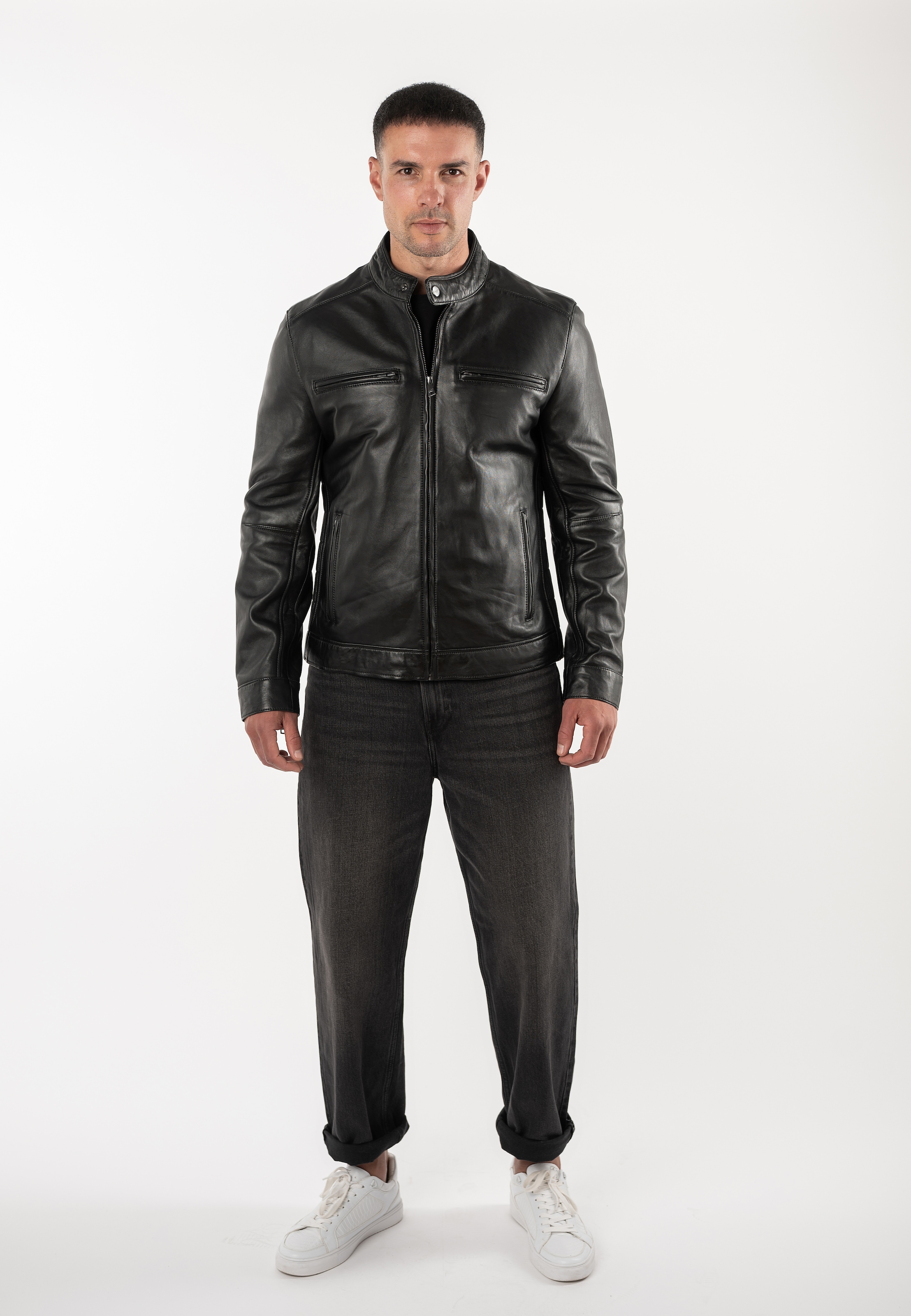 Mauritius Lederjacke »MMBlaco« im Biker-Stil mit Stehkragen und Drucker