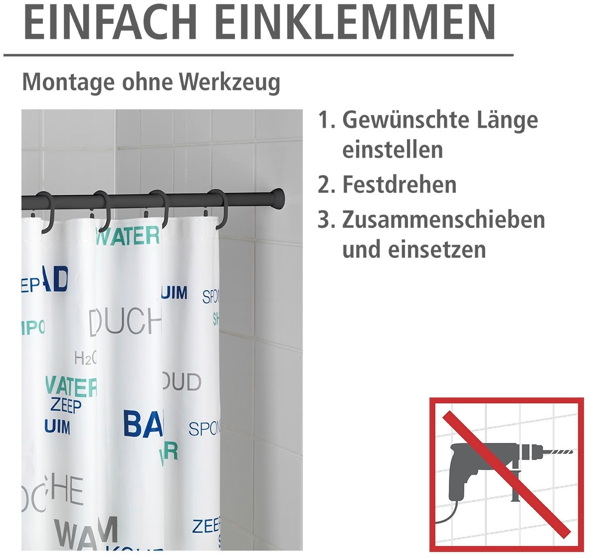 WENKO Duschstange »Teleskop«, Schwarz