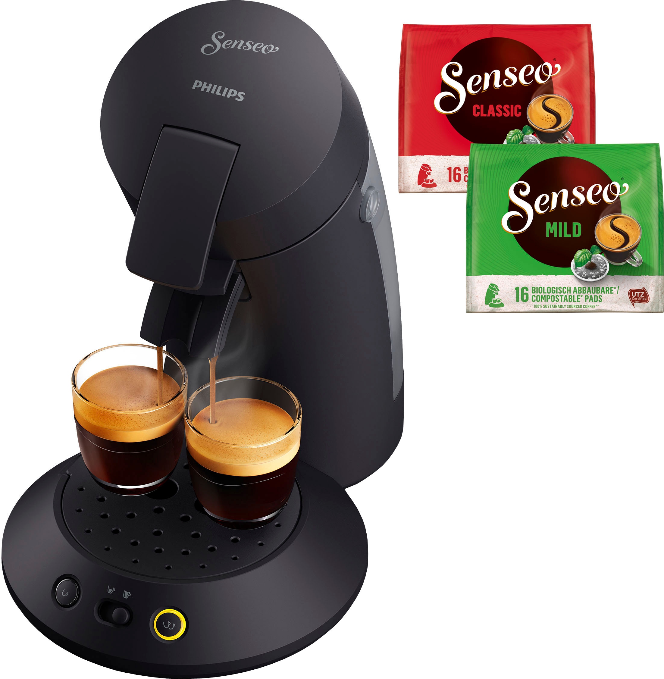 Philips Senseo Kaffeepadmaschine »Original Plus recyceltem Kaffeespezialitäten, mattschwarz Plastik und mit 210/60«, aus 3 CSA Jahren XXL 2 Garantie mit 28
