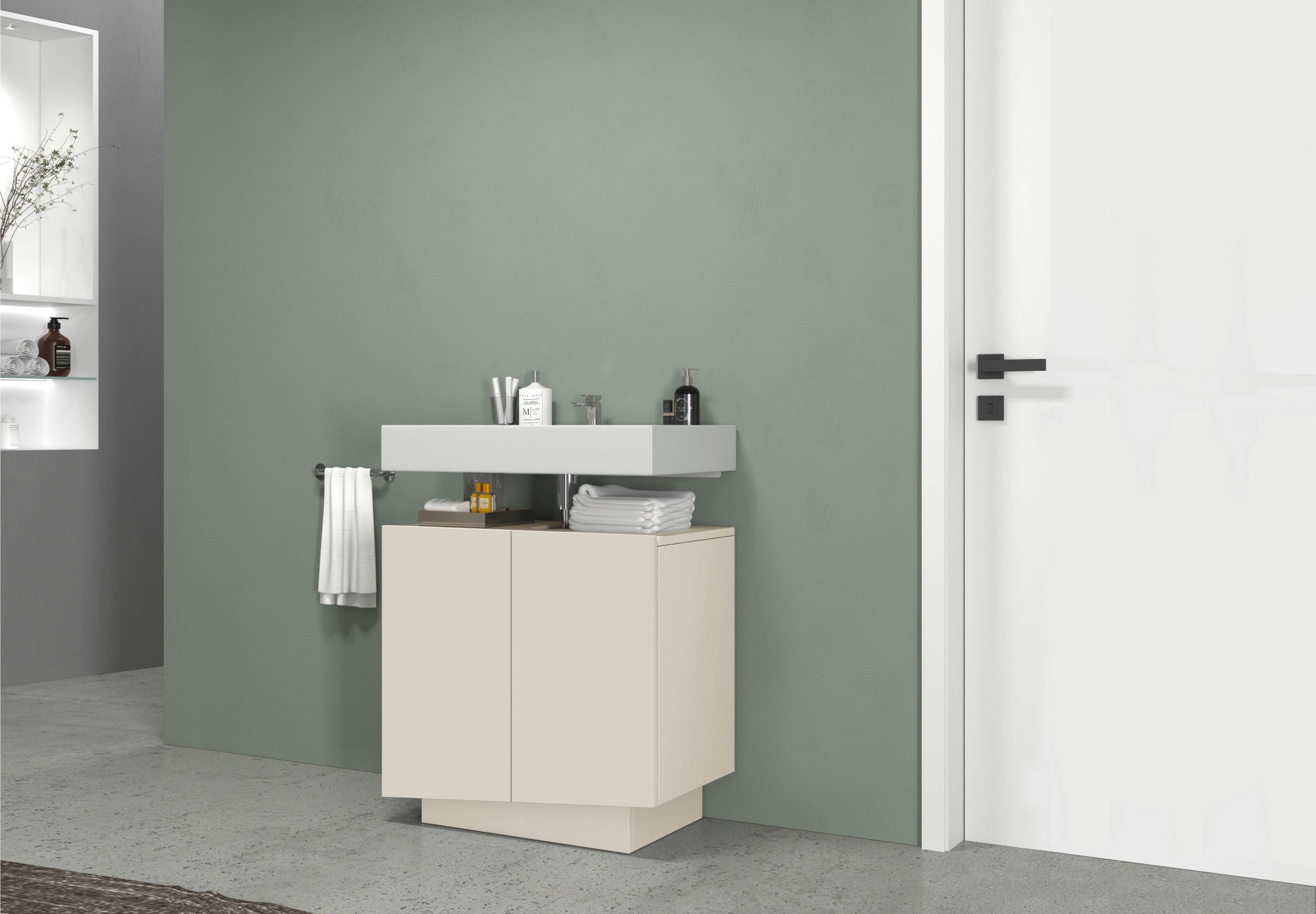 welltime Waschbeckenunterschrank »Vela,Breite 60cm, 2 Türen, 2 Fächer, mit Siphonausschnitt« 1 Stk. tlg. Waschbeckenunterschrank,Waschtisch,Design mit schrägen Türen