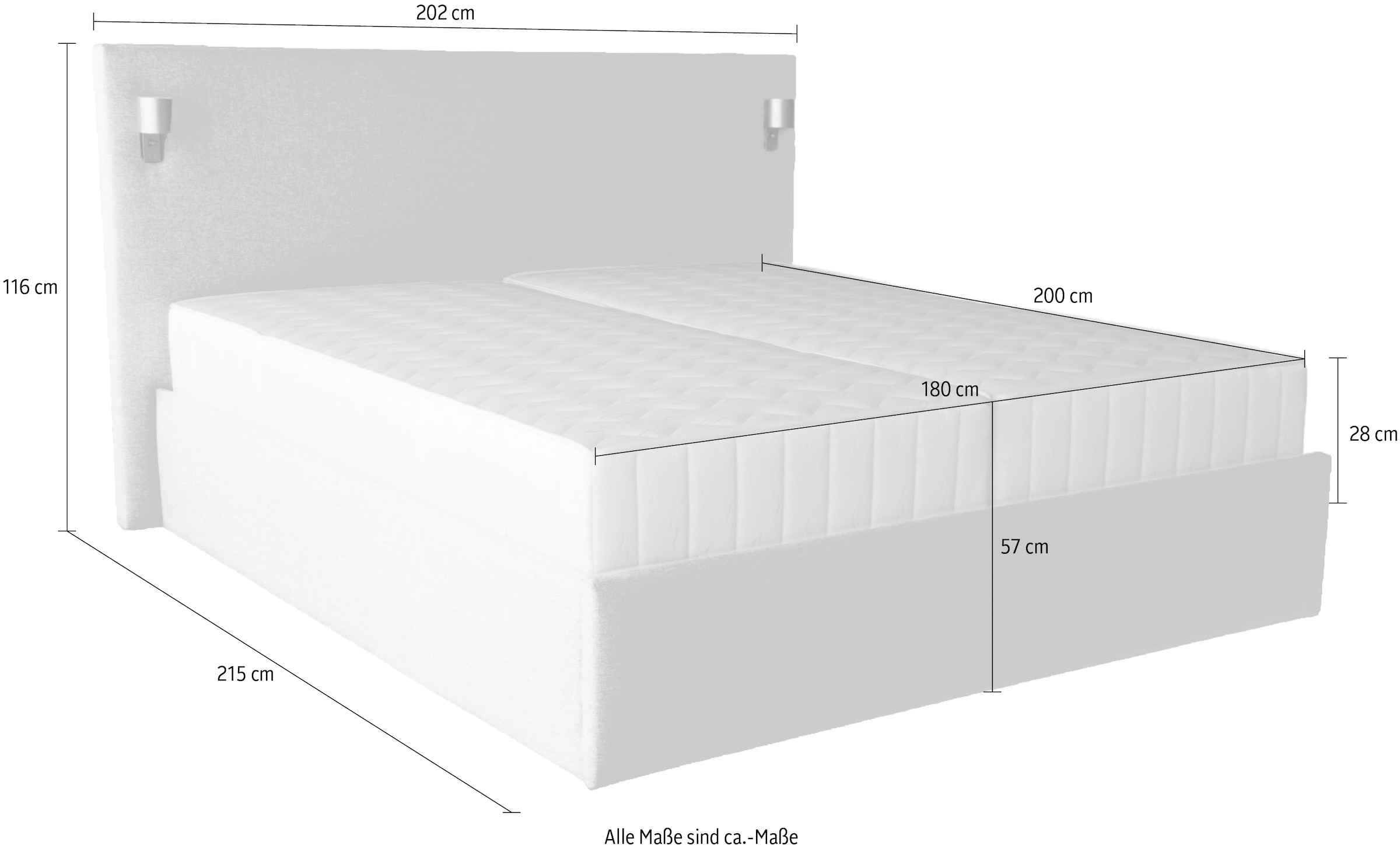 COLLECTION AB Polsterbett »Alcudia inkl. LED-Leuchten, erhältlich in der Breite 180x200cm« 3 Varianten: Rahmen, inkl. Lattenrost, Komplett-Set mit King-Matratze