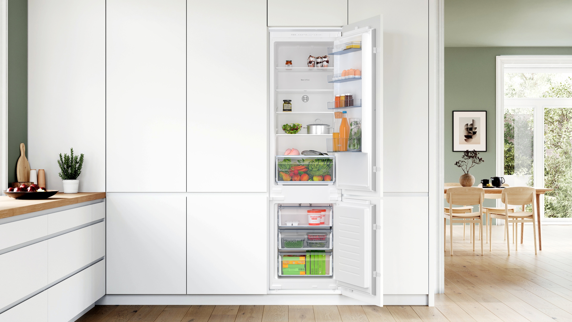 BOSCH Einbaukühlgefrierkombination Serie 2 "KIN96NSE0" 193,5 cm hoch 54,1 cm breit Warnsignal mit Ton oder Licht & No Frost