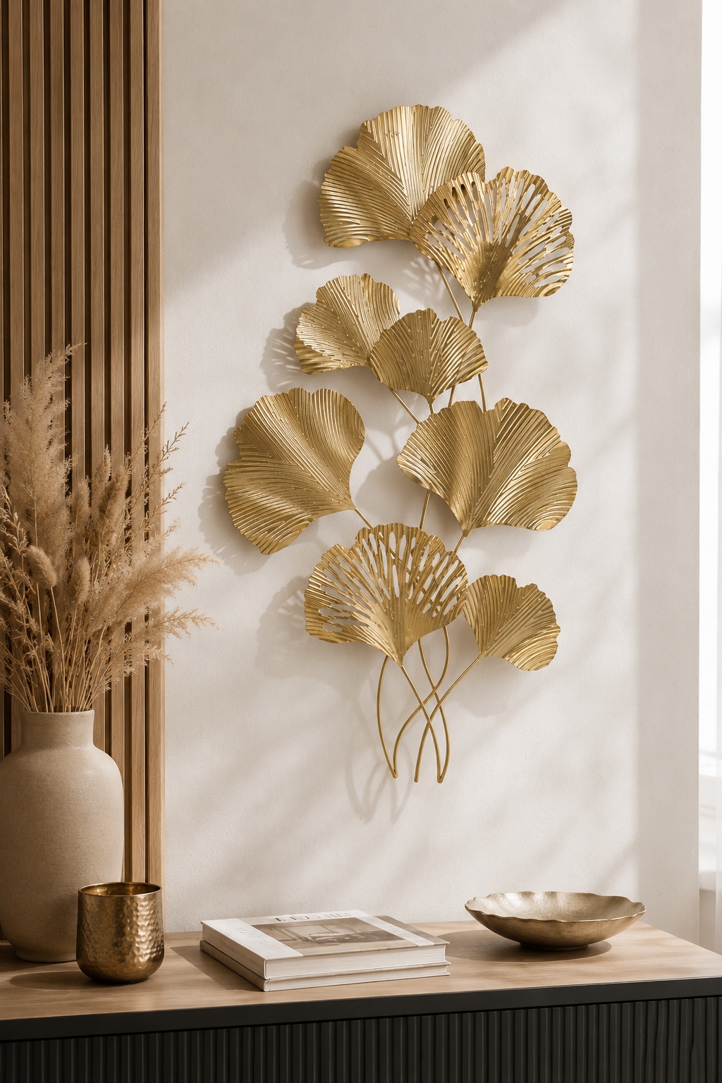 OTTO home Wanddekoobjekt »Ginkgo-Blätter in goldfarben oder türkis« Wanddekoration aus Metall, groß: 91,5x52cm