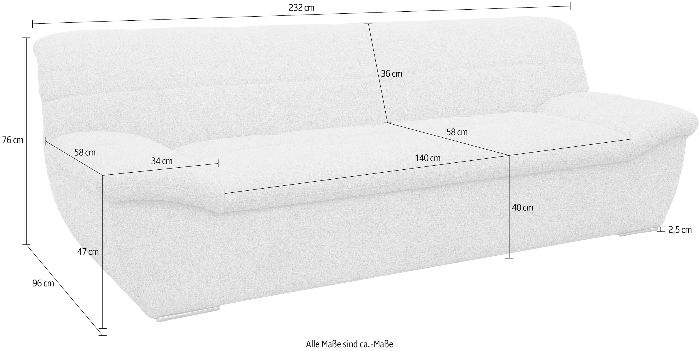 OTTO home 3-Sitzer »Saltrum 232 cm breit, formschön, komfortabel« mit Ziernähen in Rücken und im Sitz, pflegeleichter Bezug