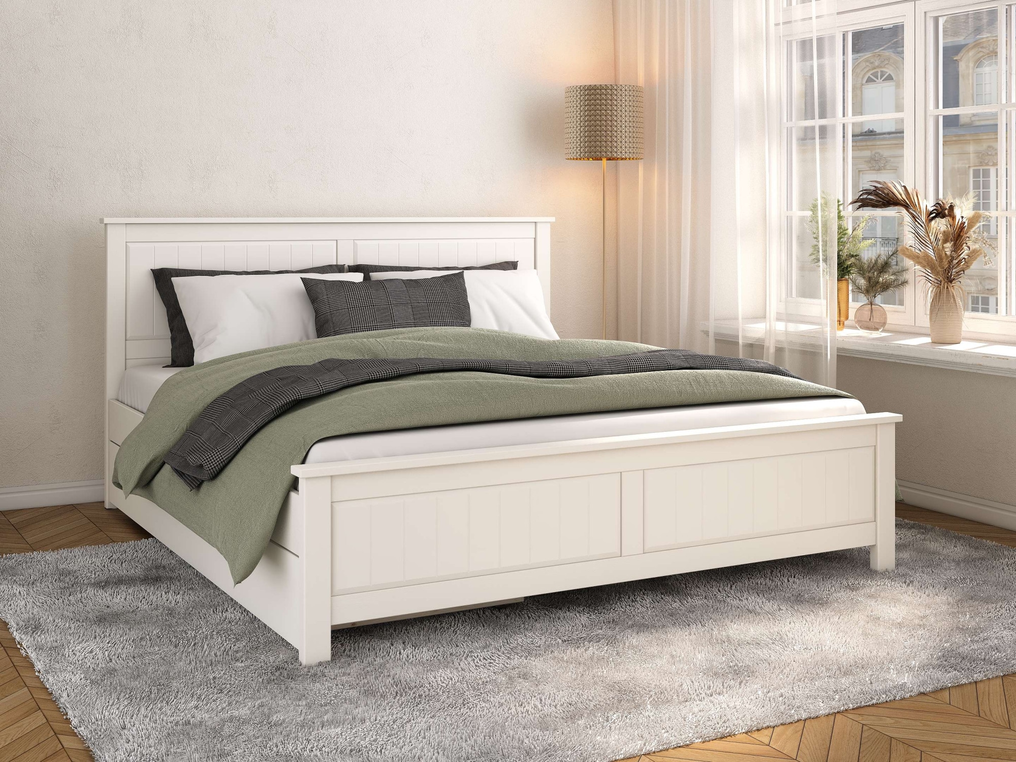 OTTO home Massivholzbett »Northwood, Landhausstil, mit Lamellen und Kassetten, Made in EU« Liegefläche 180x200cm,  inklusive Lattenrost, stilvolles Design, Schubkasten optional (748832)