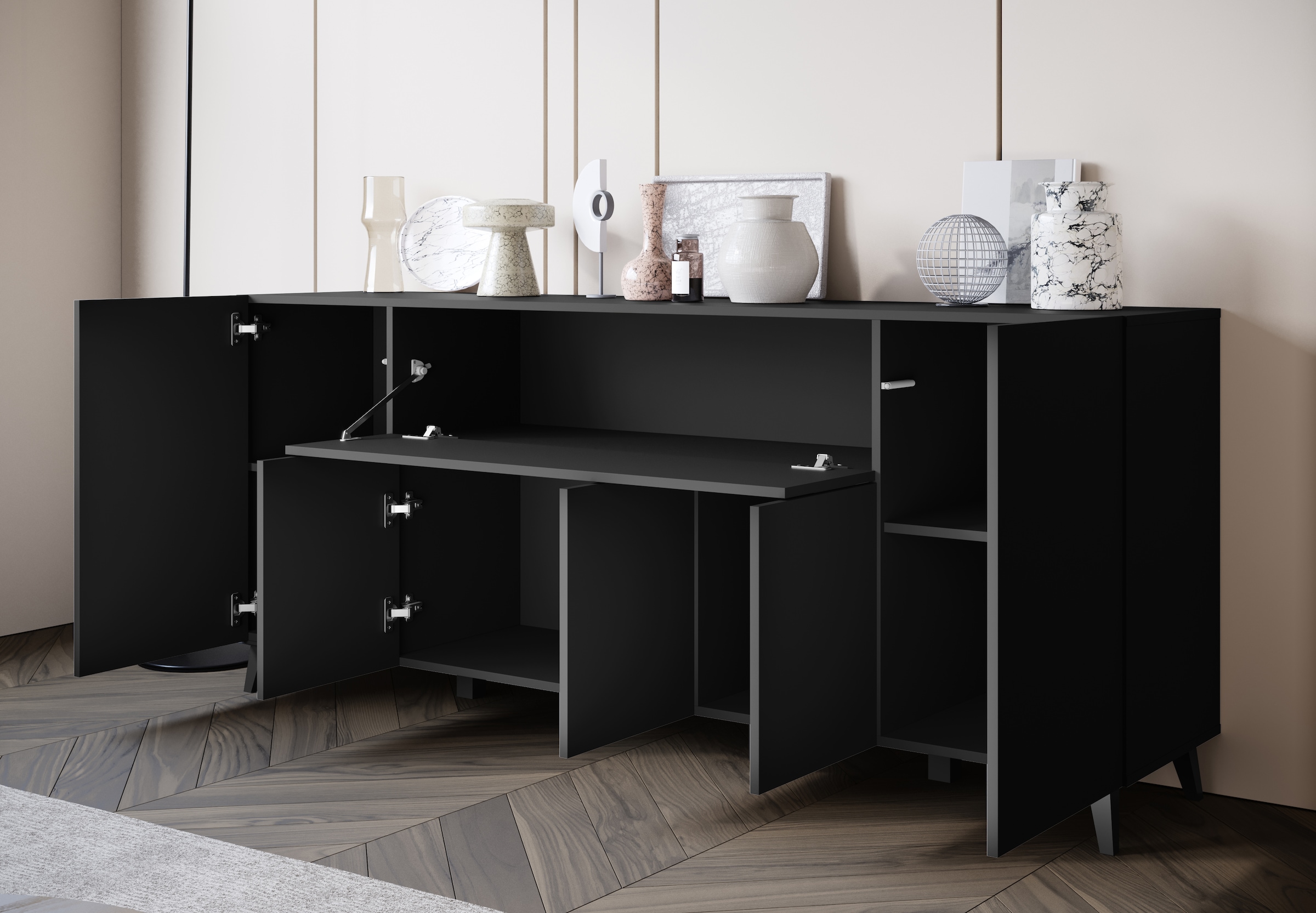 Home affaire Sideboard »SIDEBOARD PHUKET II, Stilvolle, grifflose kommode, Breite 180cm« Mit 5 Türen, 1 Klappe, 7 Fächern und höhenverstellbaren Einlegeböden