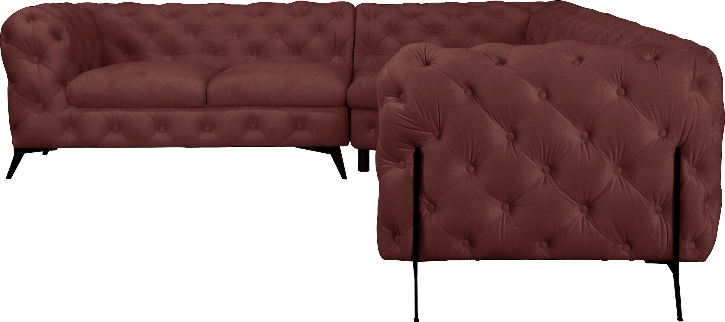 Leonique Chesterfield-Sofa »Amaury L-Form«, Chesterfield-Optik, Breite/Tiefe je 262 cm, Fußfarbe wählbar