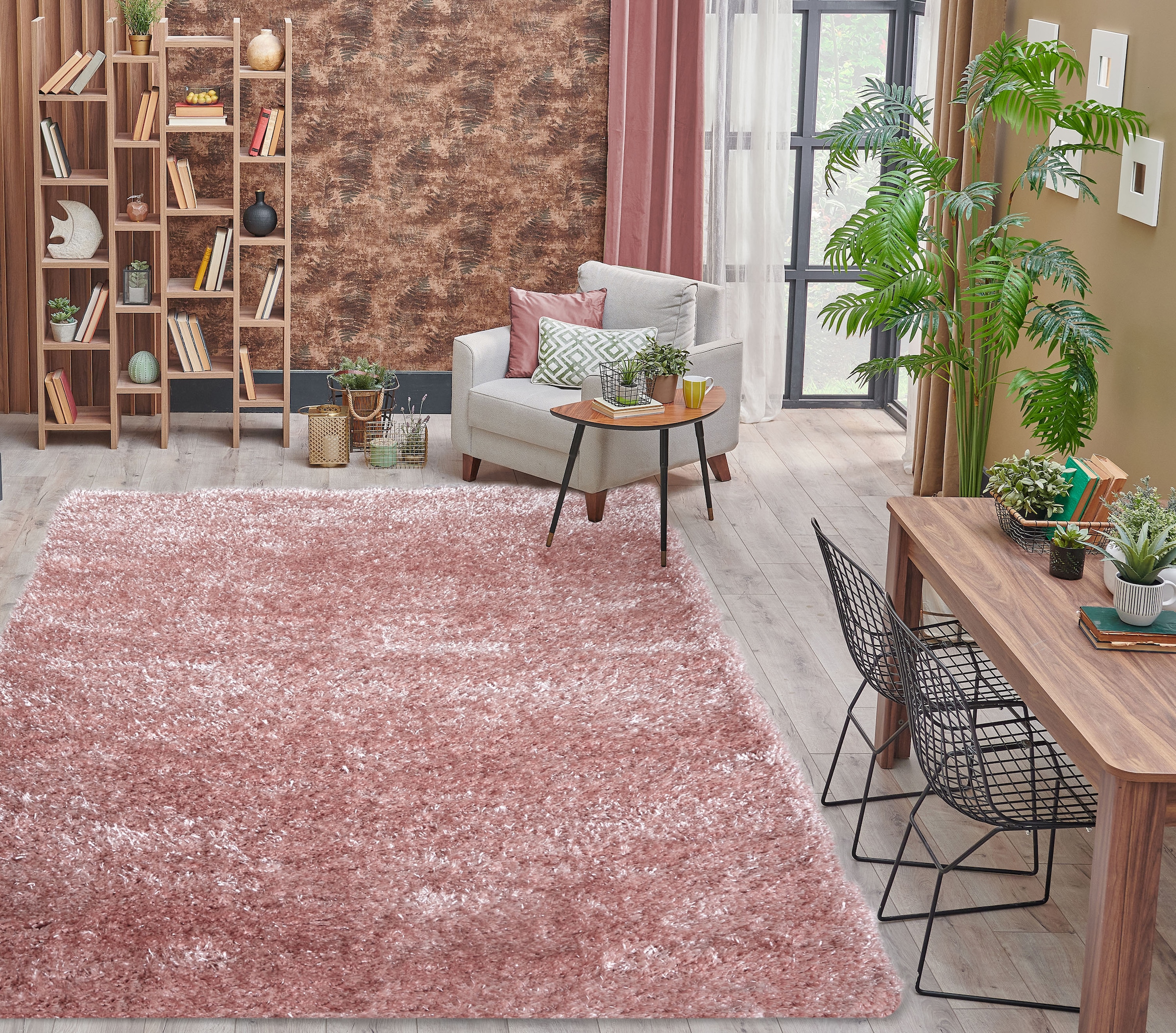 my home Hochflor-Teppich »Senara«, rechteckig, einfarbig, Teppich Wohnzimmer, online idealer Schlafzimmer für kaufen weich