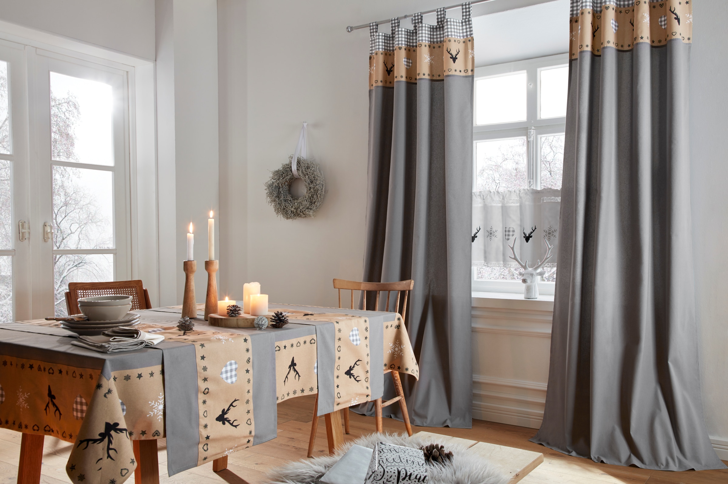 my home Scheibengardine »Xaver«, (1 St.), Halbtransparent, Design Bedruckt, weihnachtliches Baumwolle