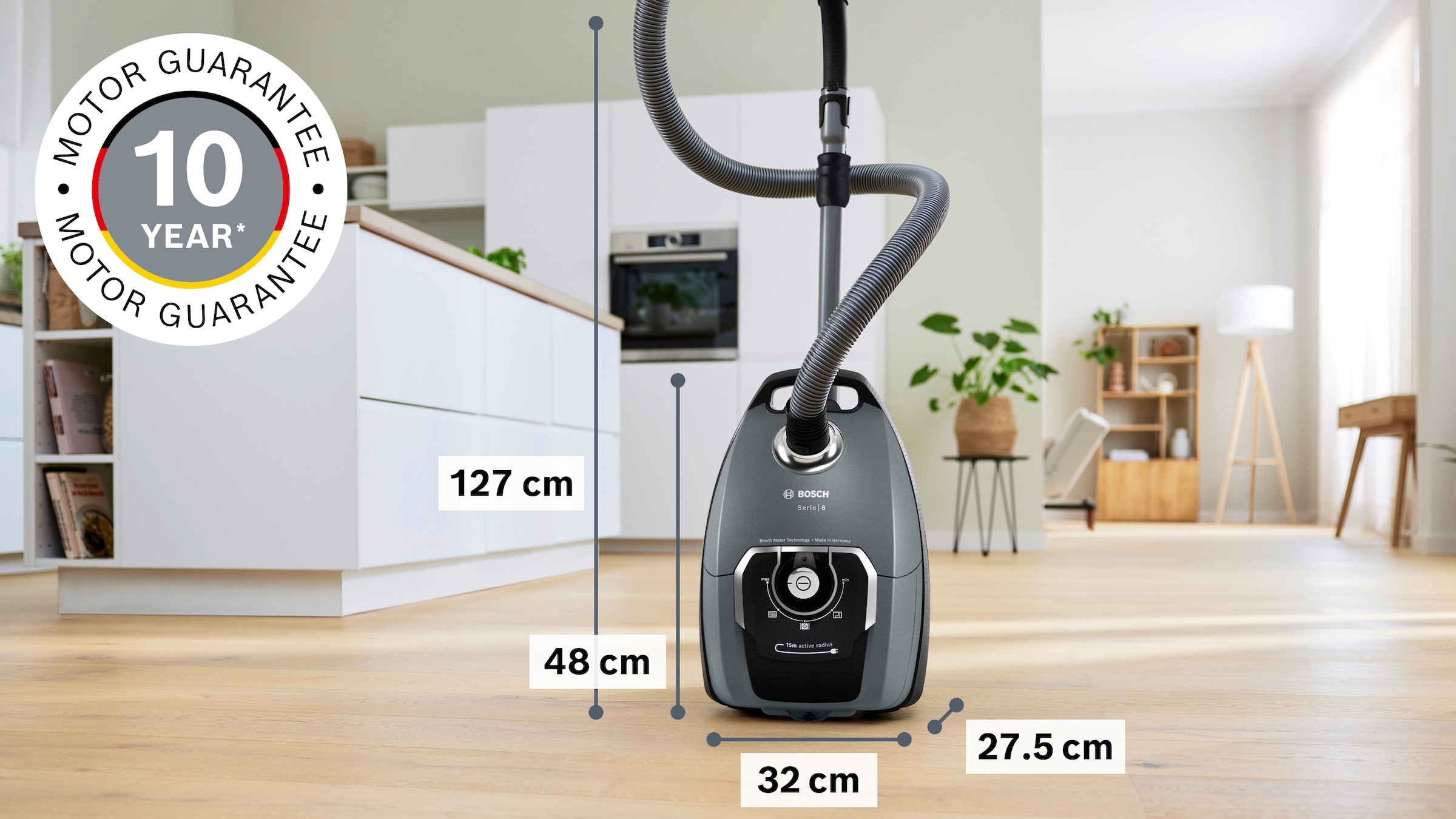 BOSCH Bodenstaubsauger »Serie 8 BGL75X1PRQ, für Allergiker, 10 Jahre Motorgarantie, leise« 750 W mit Beutel Hygiene-Filter, Hartbodendüse, XXL-Polsterdüse, langes Kabel, grau