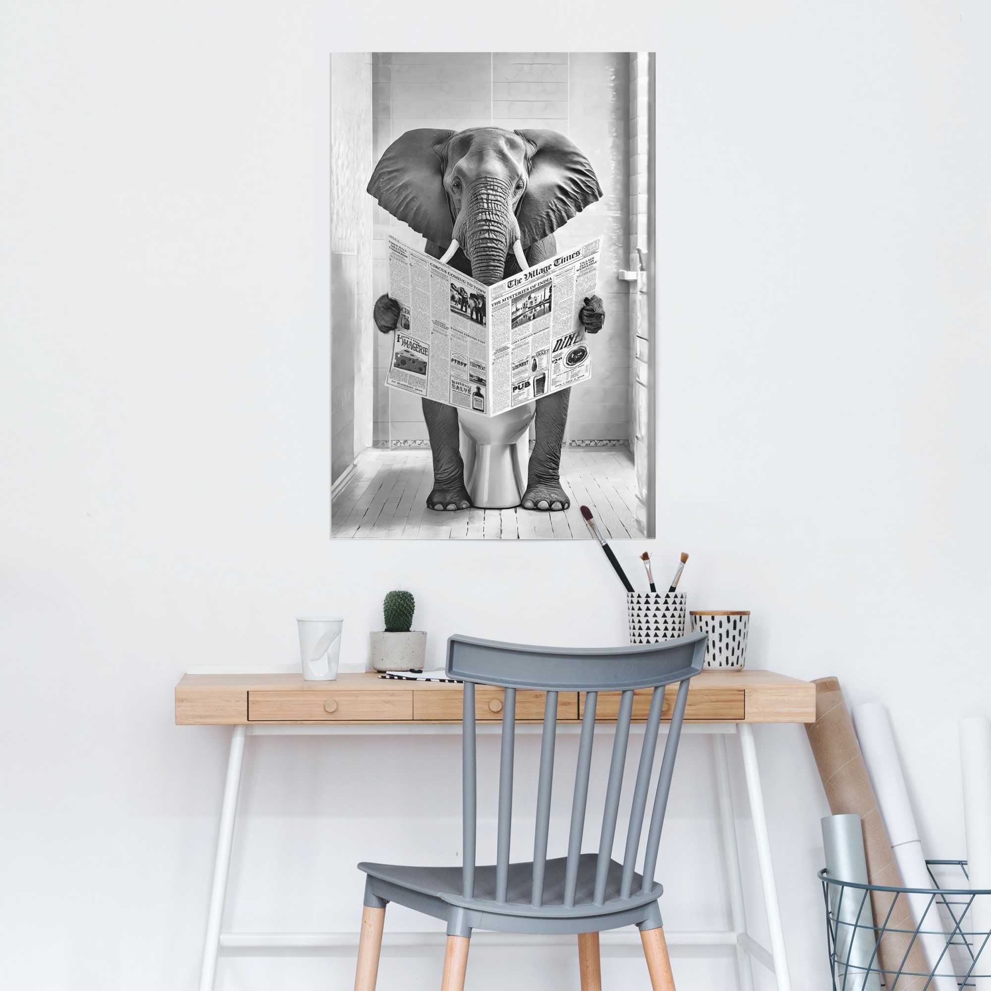 Reinders! Poster »Elefant auf der Toilette« Toilette - Schwarz-Weiß - 150 gr.  Papier - Tiere - 61x91,5 cm