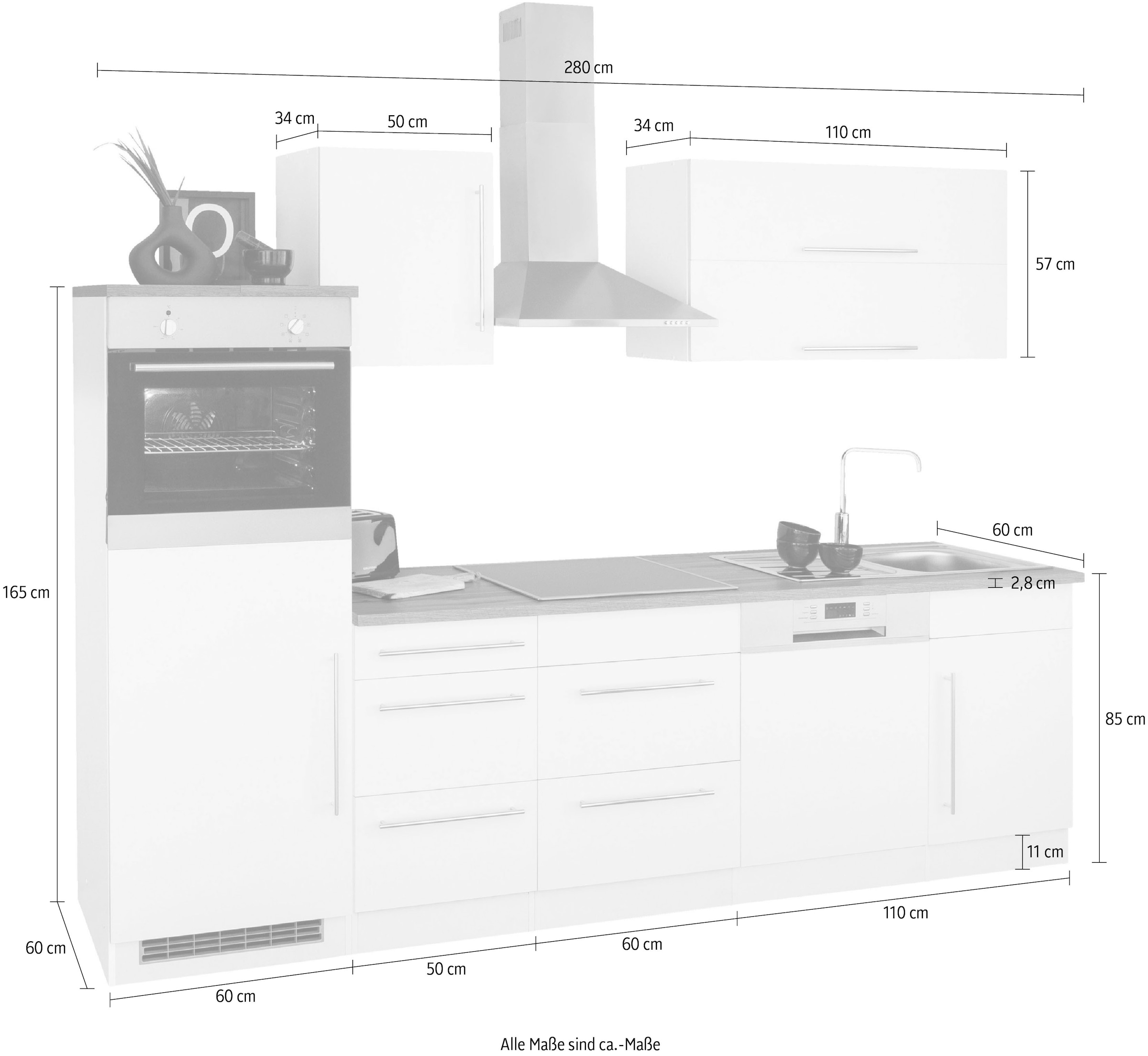 HELD MÖBEL Küchenzeile »Samos«, E-Geräte, bequem Breite ohne 280 cm kaufen