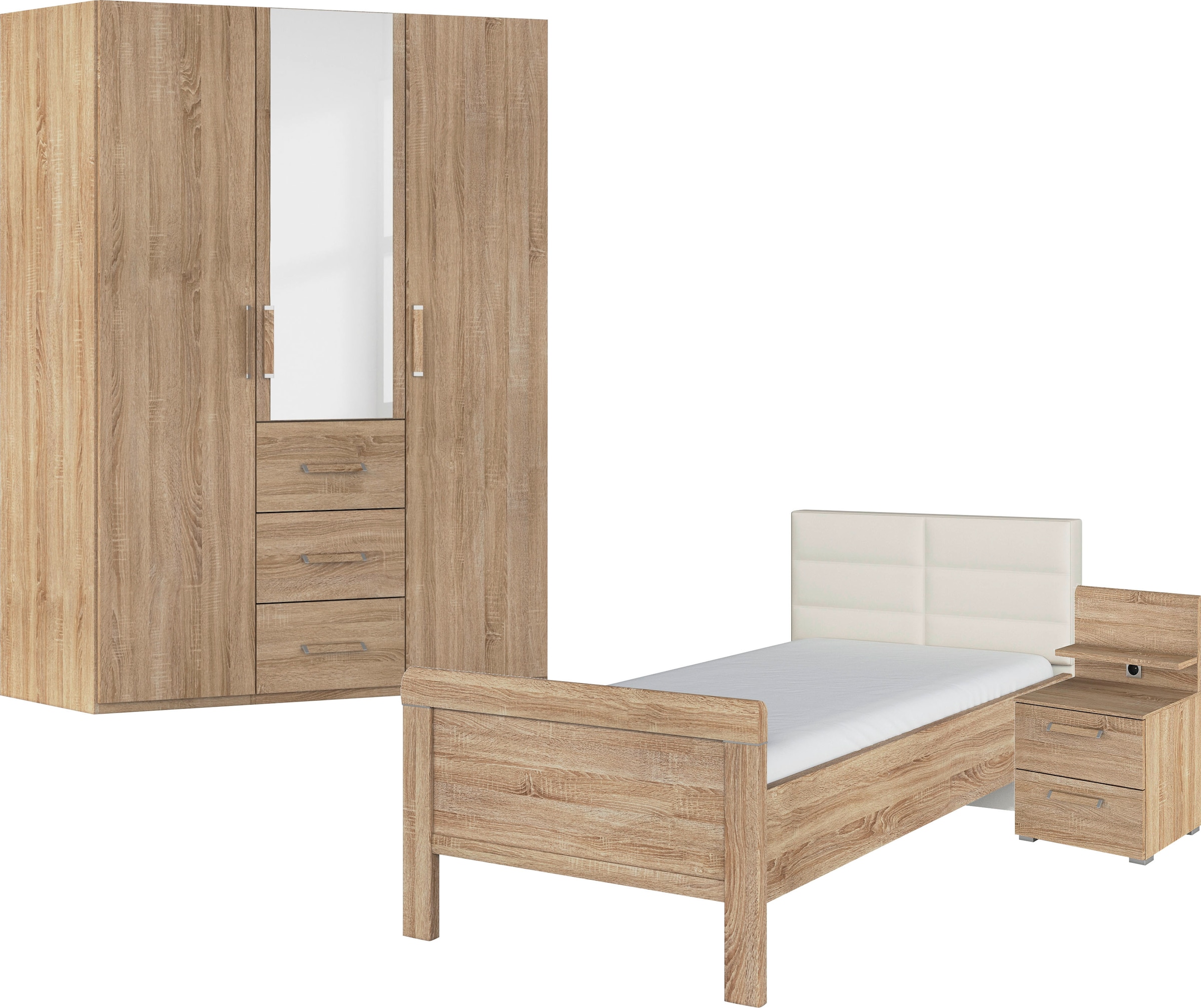rauch Schlafzimmer-Set »Komplettschlafzimmer Schlafzimmer EVELYN« Set, 3 Stk. tlg. Schrank und Bett in 2 Breiten, Nachttisch mit Paneel MADE IN GERMANY