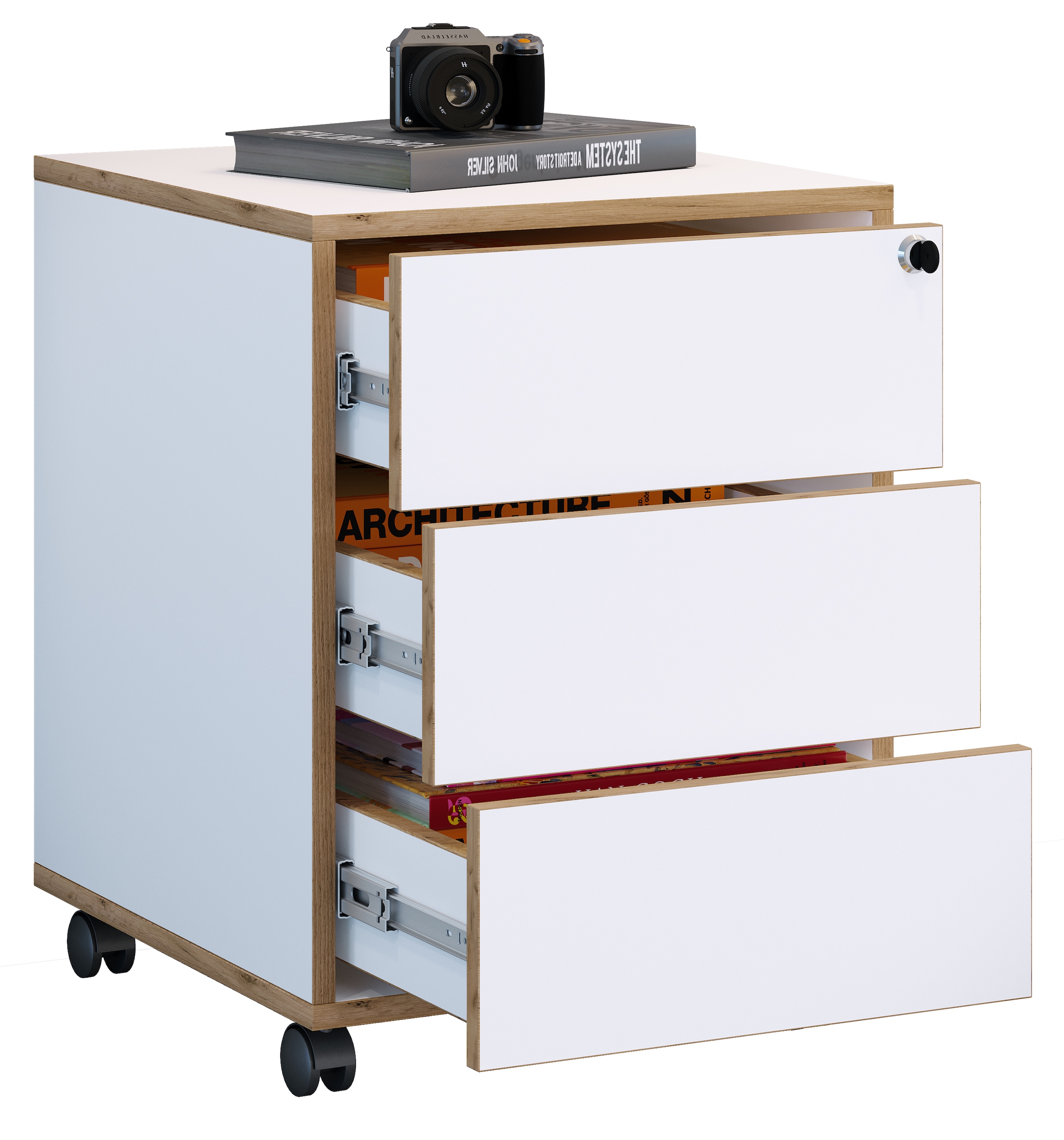 VCM Container "Holz Rollcontainer Bürocontainer Salia 3 Schublade" 1 Stk. tlg.