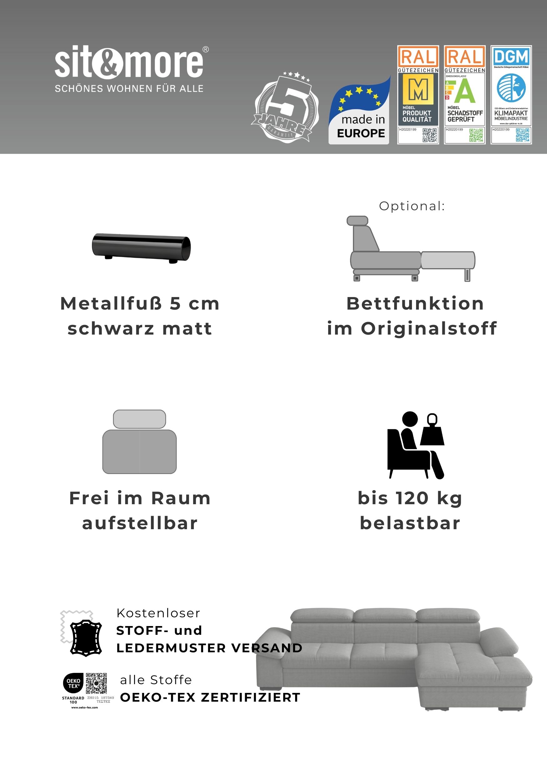 sit&more Ecksofa »Viola« optional Bettfunktion