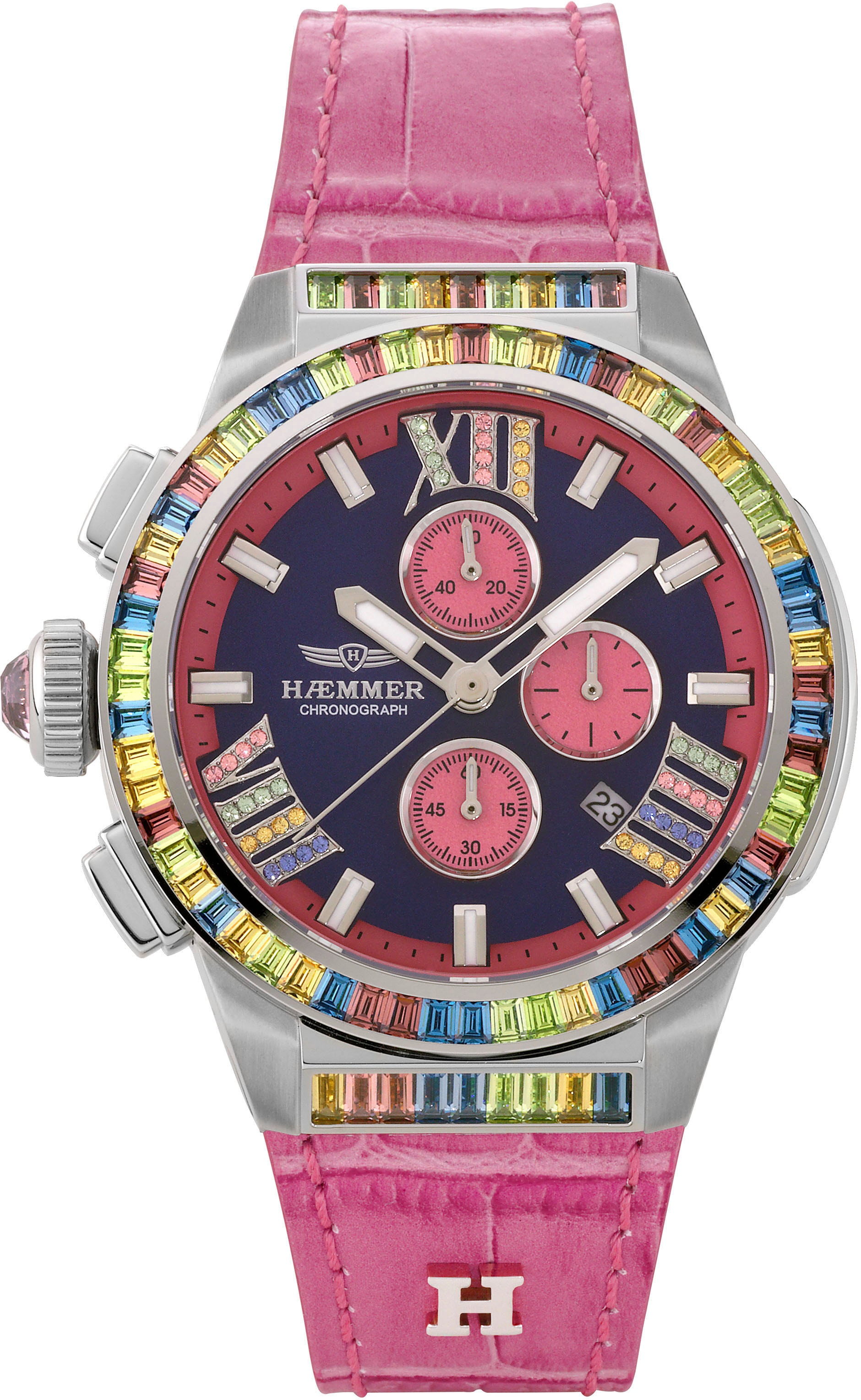 HAEMMER GERMANY Chronograph »GLORIOUS«, Quarzuhr, Damenuhr, Datum, Stoppfunktion, Saphirglas, Lederarmband