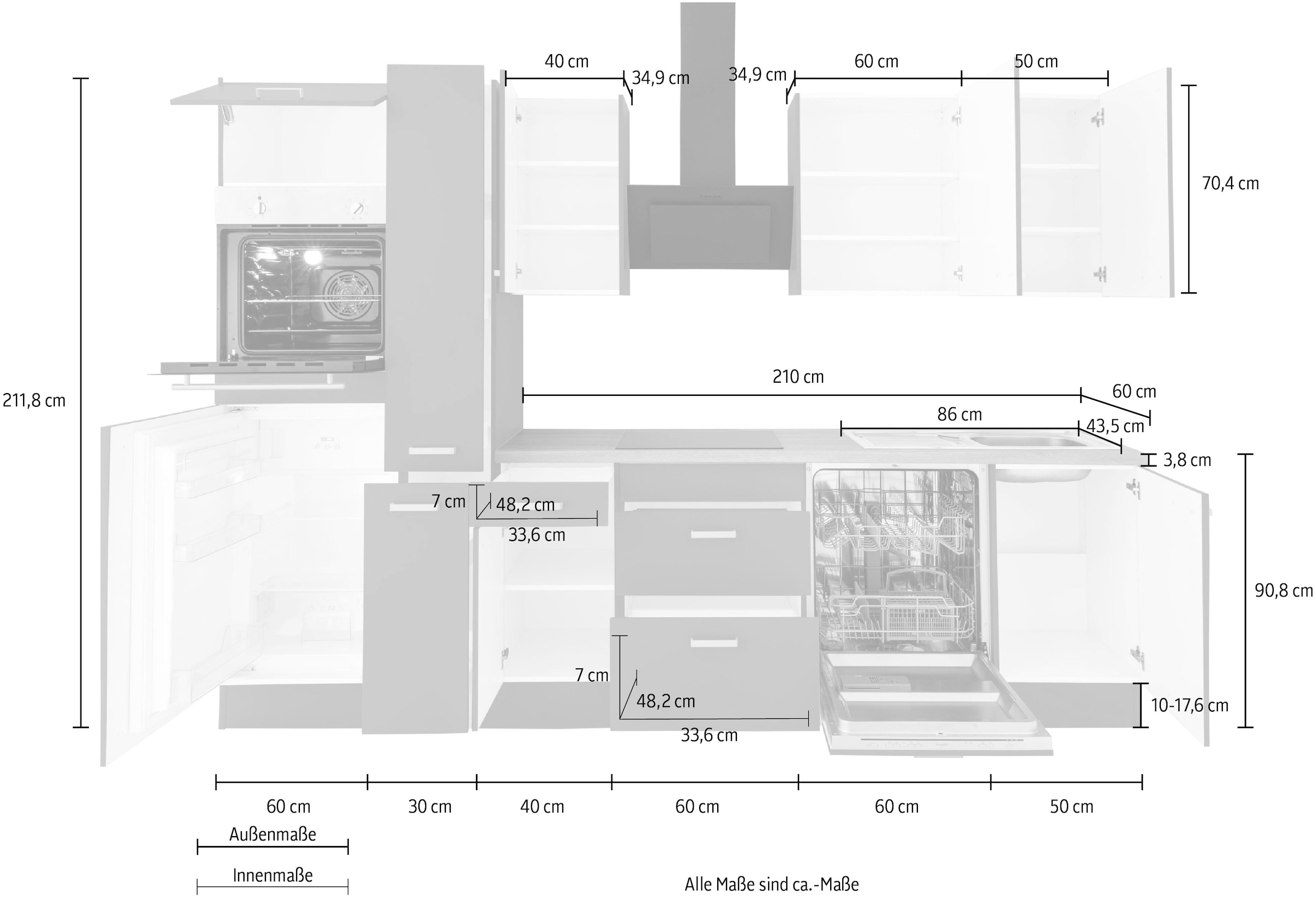 OPTIFIT Küchenzeile »Parma« ohne E-Geräte, Breite 300 cm