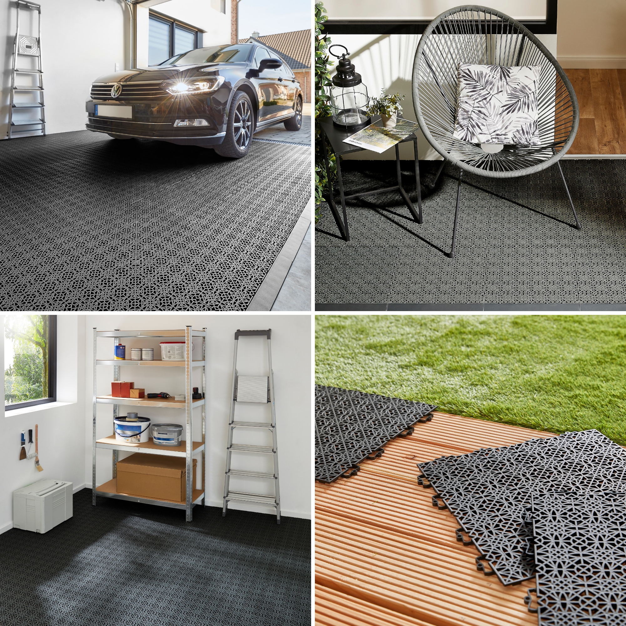 Andiamo Kunststoff-Fliesen »Terra Sol, Terrassenfliesen, wetterfest, Made in Switzerland« Set, erhältlich mit 7 Stück (1 qm), 14 Stück (2 qm) oder 35 Stück (5 qm), 7 Stk. tlg. Klickfliesen, 38x38 cm, Balkon Bodenbelag, UV-beständig