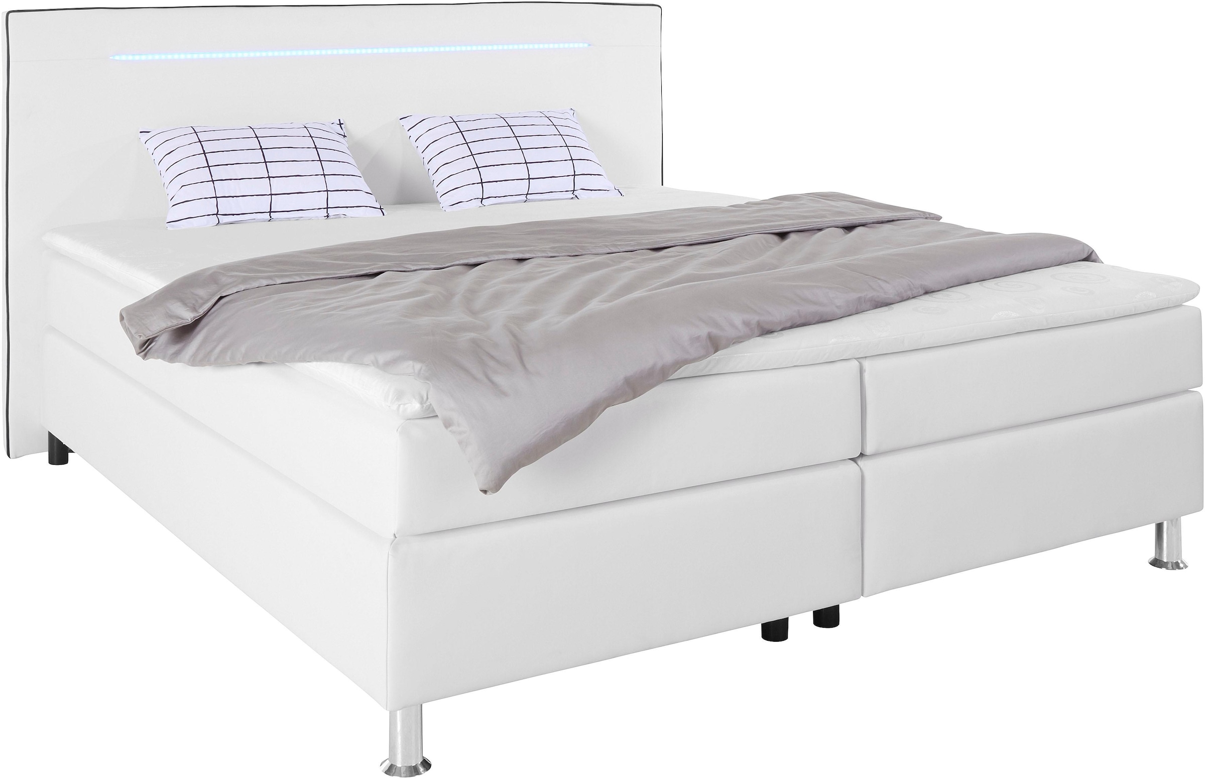 COLLECTION AB Boxspringbett »London, inklusive Topper und Kissen, mit LED-Beleuchtung«, Boxspringbett erhältlich in 90cmx200cm, 140cmx200cm & 180cmx200cm