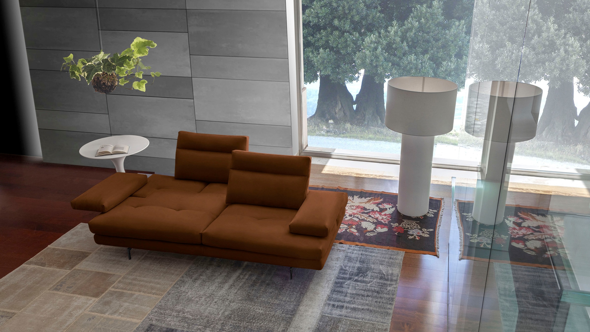 CALIA ITALIA 3-Sitzer »Toby Wing, Designsofa, hochwertige Verarbeitungsdetails, bequem«, inkl. Sitztiefenverstellung und Armteilfunktion, Füße in Schwarz matt