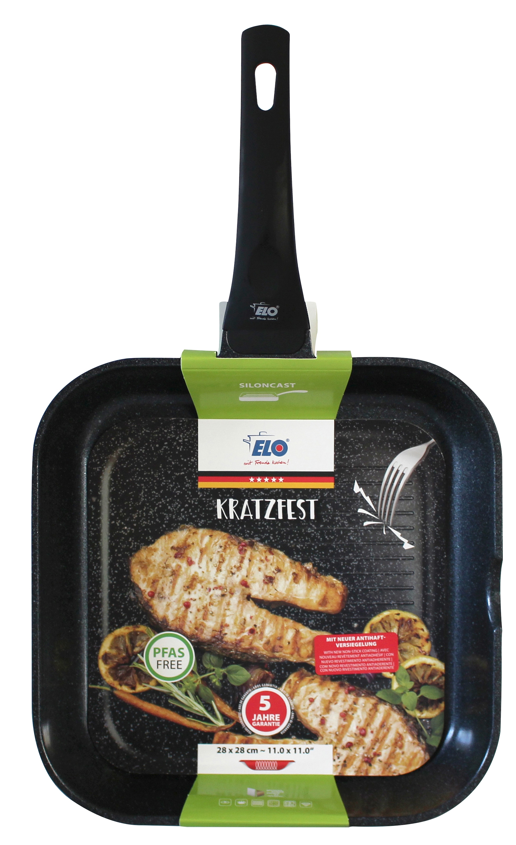 Elo Grillpfanne »Siloncast Grillpfanne 28 cm, mit großer Grillfläche« Aluminiumguss 1 Stk. tlg. antihaftbeschichtet, hitzeisolierender Stiel, für alle Herdarten