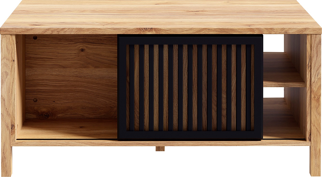 FORTE Couchtisch »Jytana«, Breite 105,5 cm, Schiebetüren in Lamellenoptik, Mauvella Eiche/Schwarz
