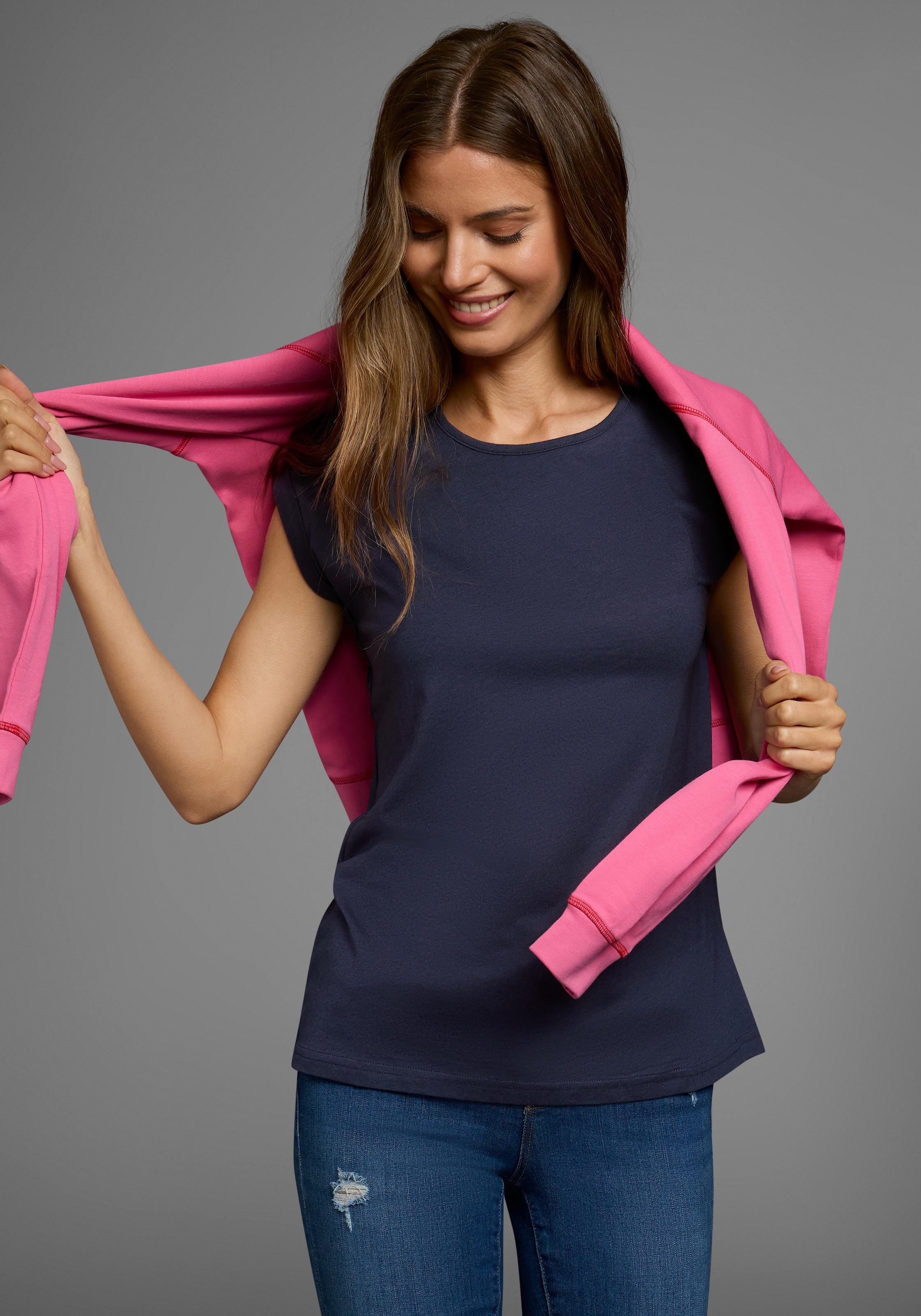 Flashlights T-Shirt, (Packung, 2 tlg., 2er-Pack), Kurzarm, figurbetont, unifarben, Rundhals, für jeden Anlass