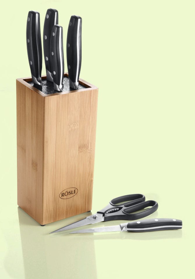 RÖSLE Messerblock »Cuisine«, 7 Bambusholz mit mit Garantie Messern und Klingenspezialstahl 5 Jahren Küchenschere, 3 tlg., XXL aus